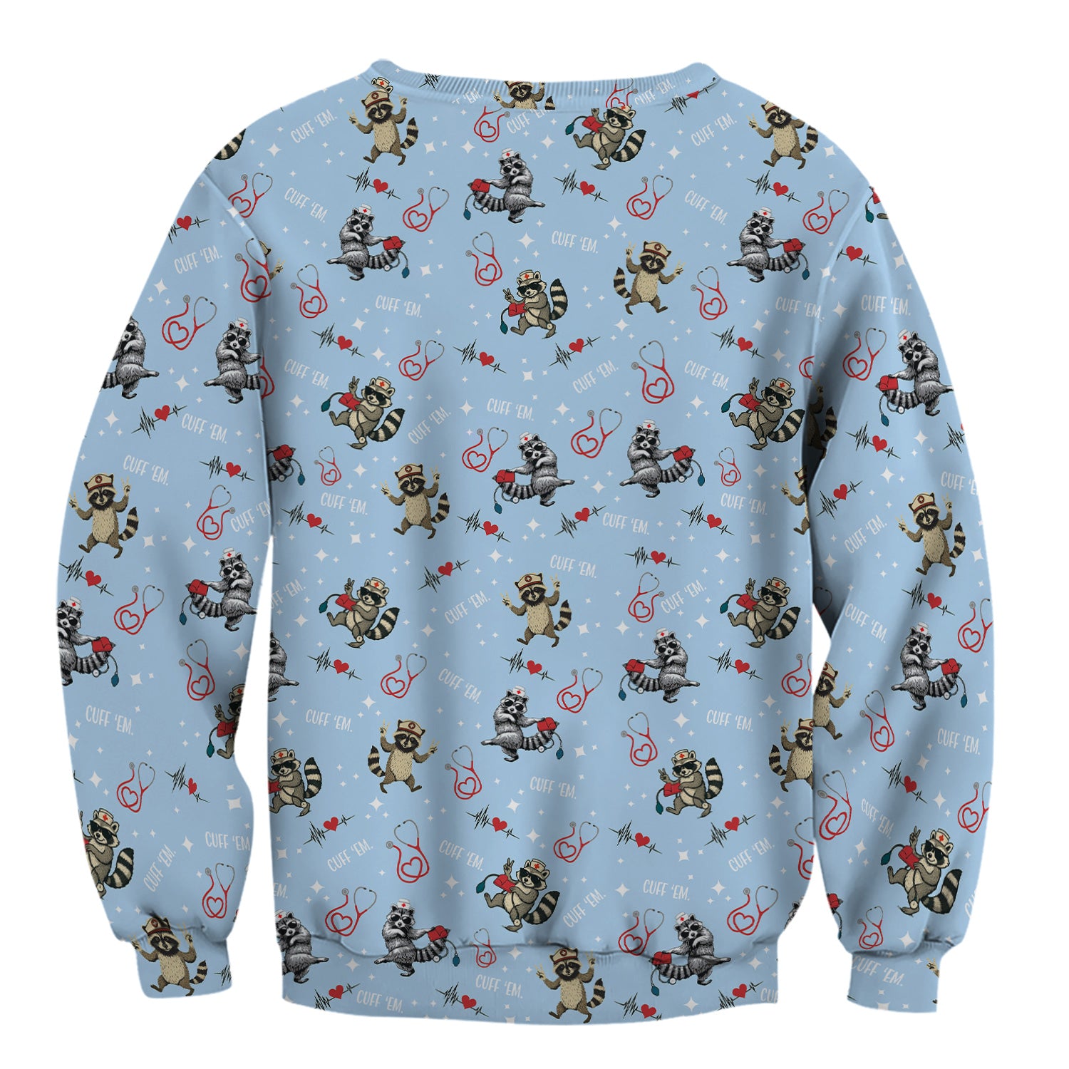 Cuff ‰Û÷Em Raccoon Nurse Shirt - Funny Medical Scrub T-Shirt for CNA EMT LPN - Cute All Over Print Gift for Healthcare Workers