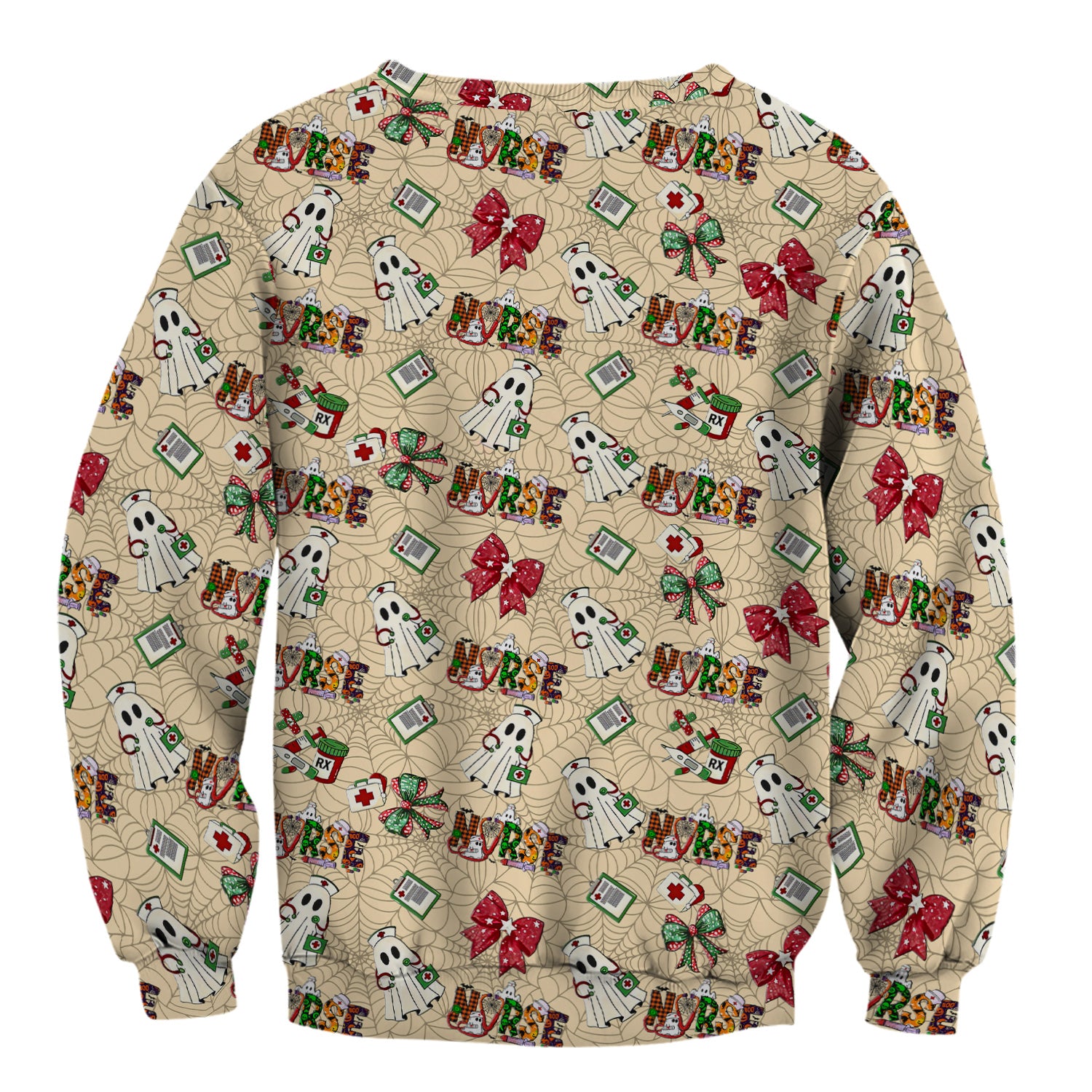 Custom Halloween Scrub Top for Nurses - Funny Ghost and Web Scrub Shirt Multi Color - Cute Spooky Nursing Workwear with Pockets