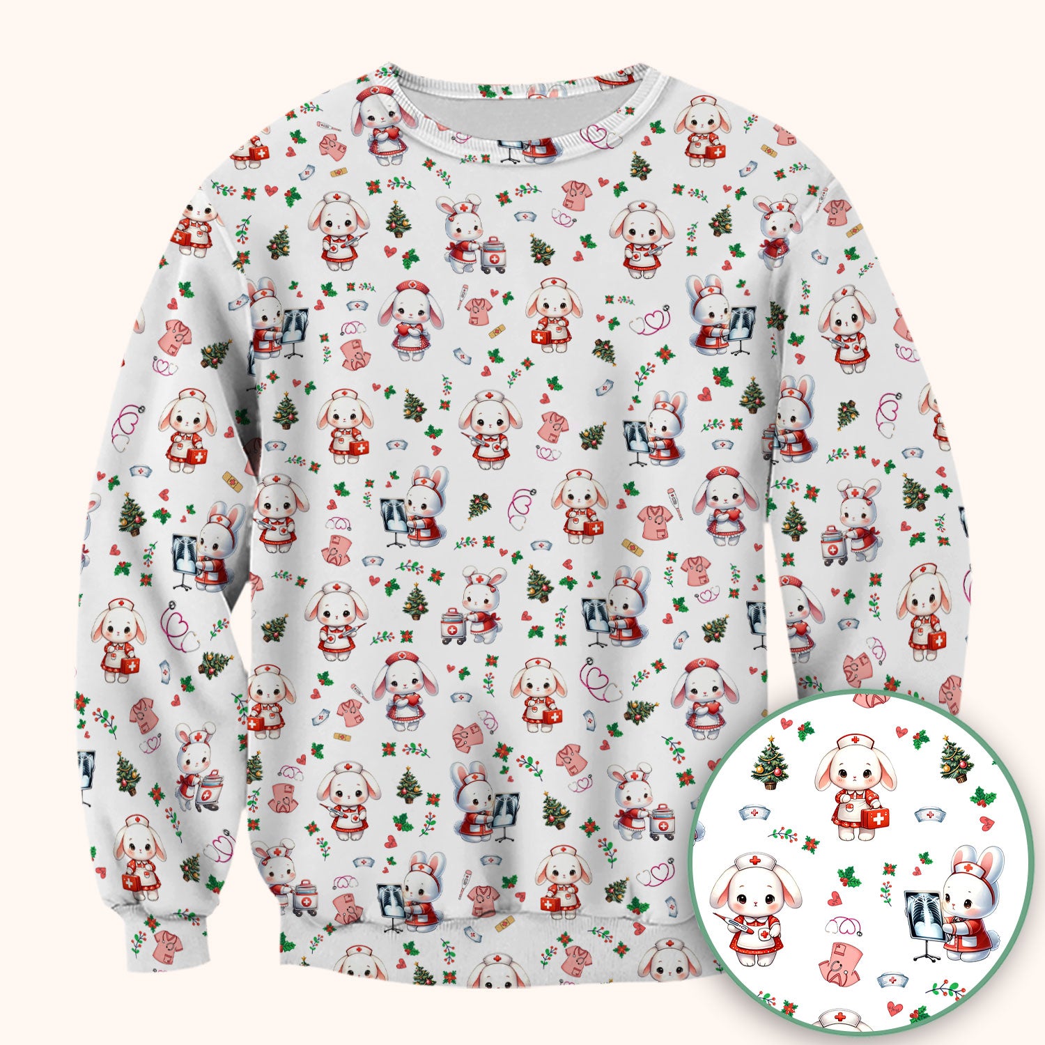 Comfortable Scrubs for Nurses - Funny Bunny Scrub Top - Rabbit Christmas Shirt - Xmas Med Uniform for Women