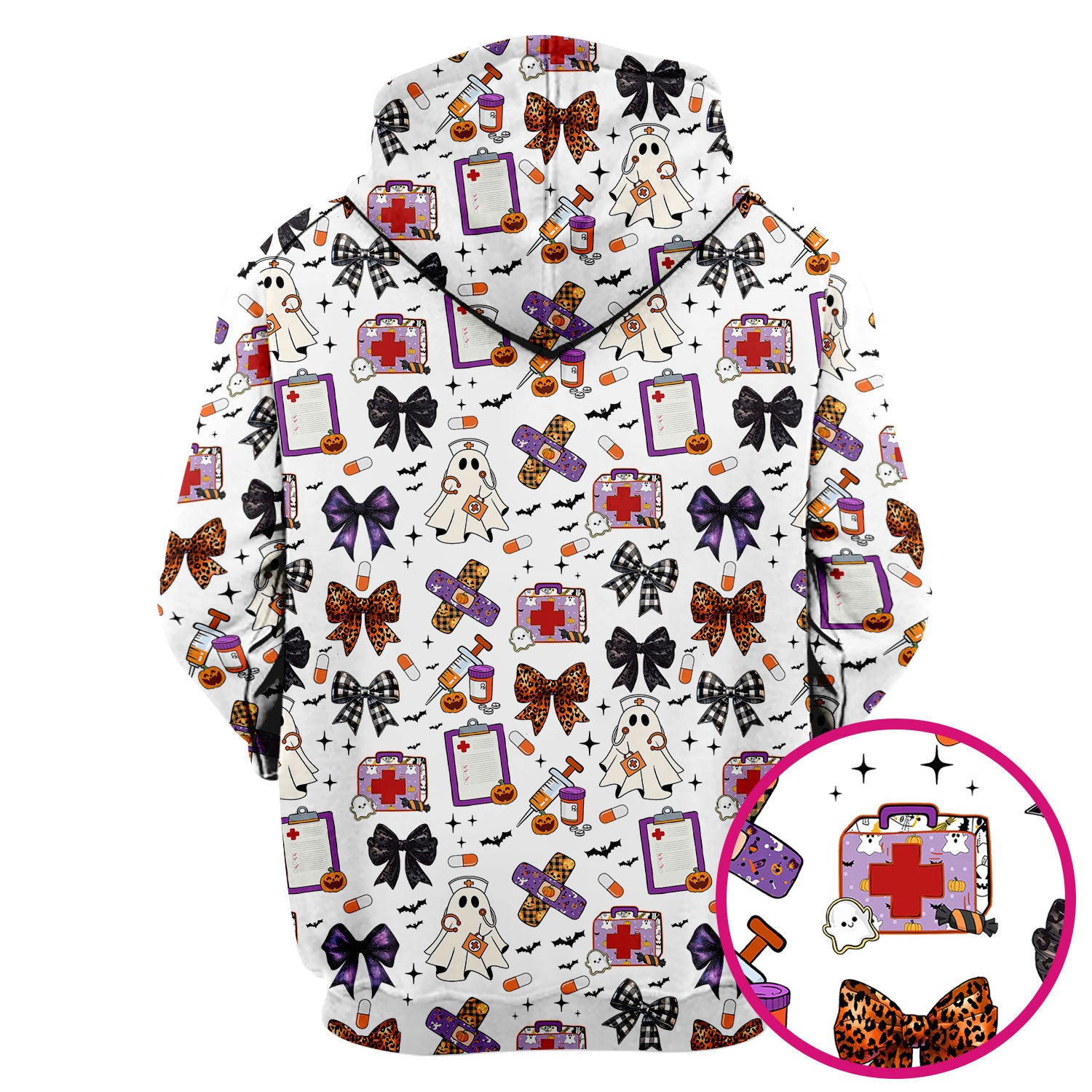 Spooky Cute Nurse Scrubs Top - Ghost, Pumpkin & Bow Print - Fun Halloween Medical Shirt for Women Nurses