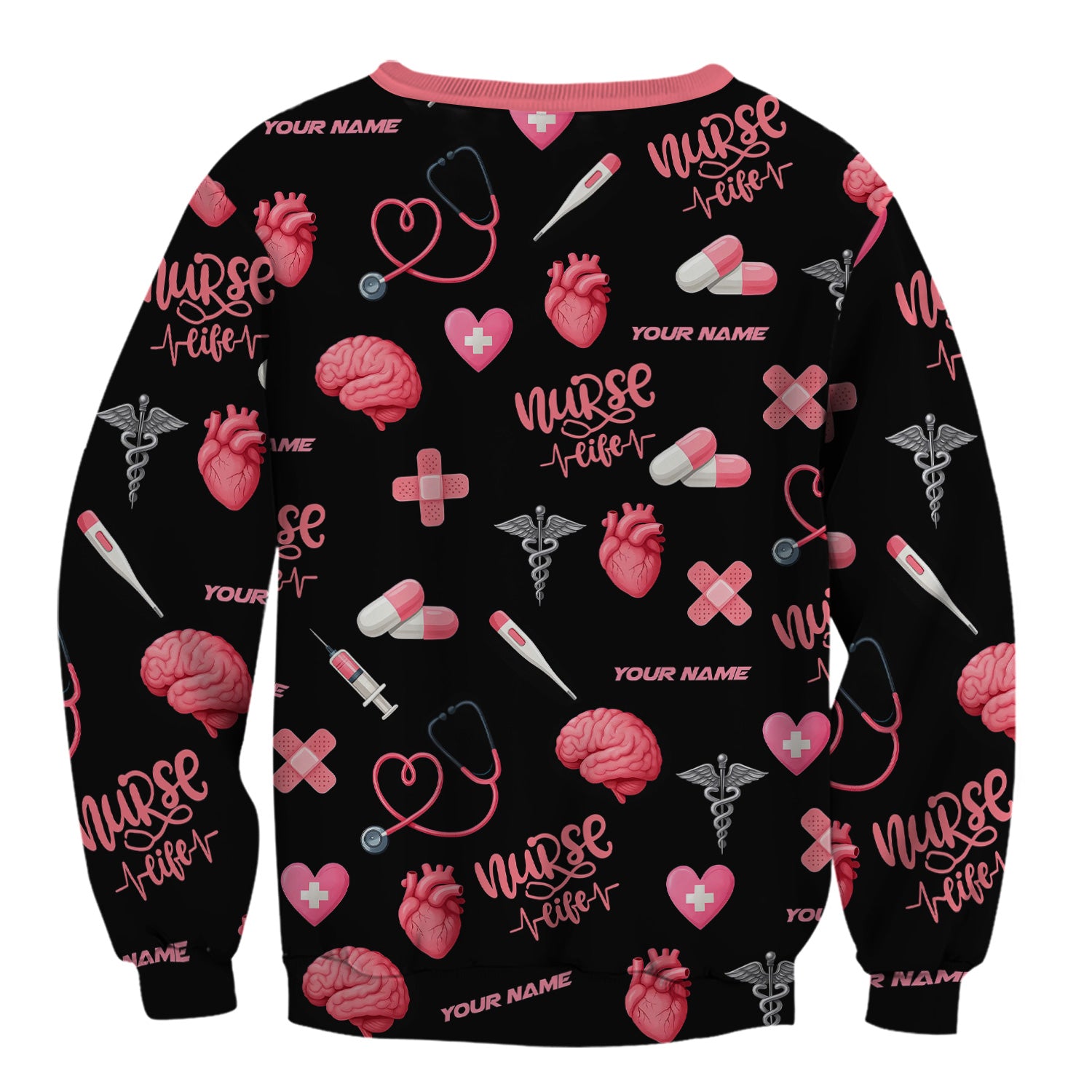 Personalized Nurse Life Shirt - Cute Medical Pattern with Heart Brain Pills Stethoscope - Custom Name Gift for RN CNA LPN Women in Healthcare and Nursing Profession