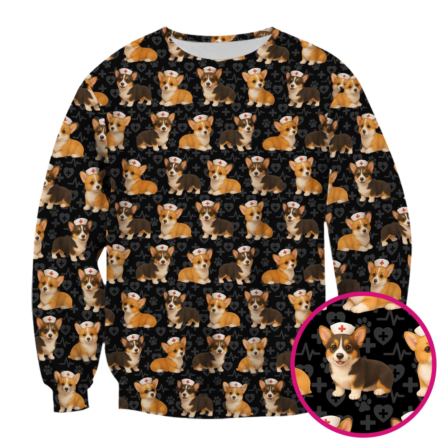 Corgi Dog Scrubs Top for Women - Cute Corgi Nurse Pattern Medical Scrubs Shirt - Fun Dog Scrubs for RN LPN CNA and Veterinary Nurses