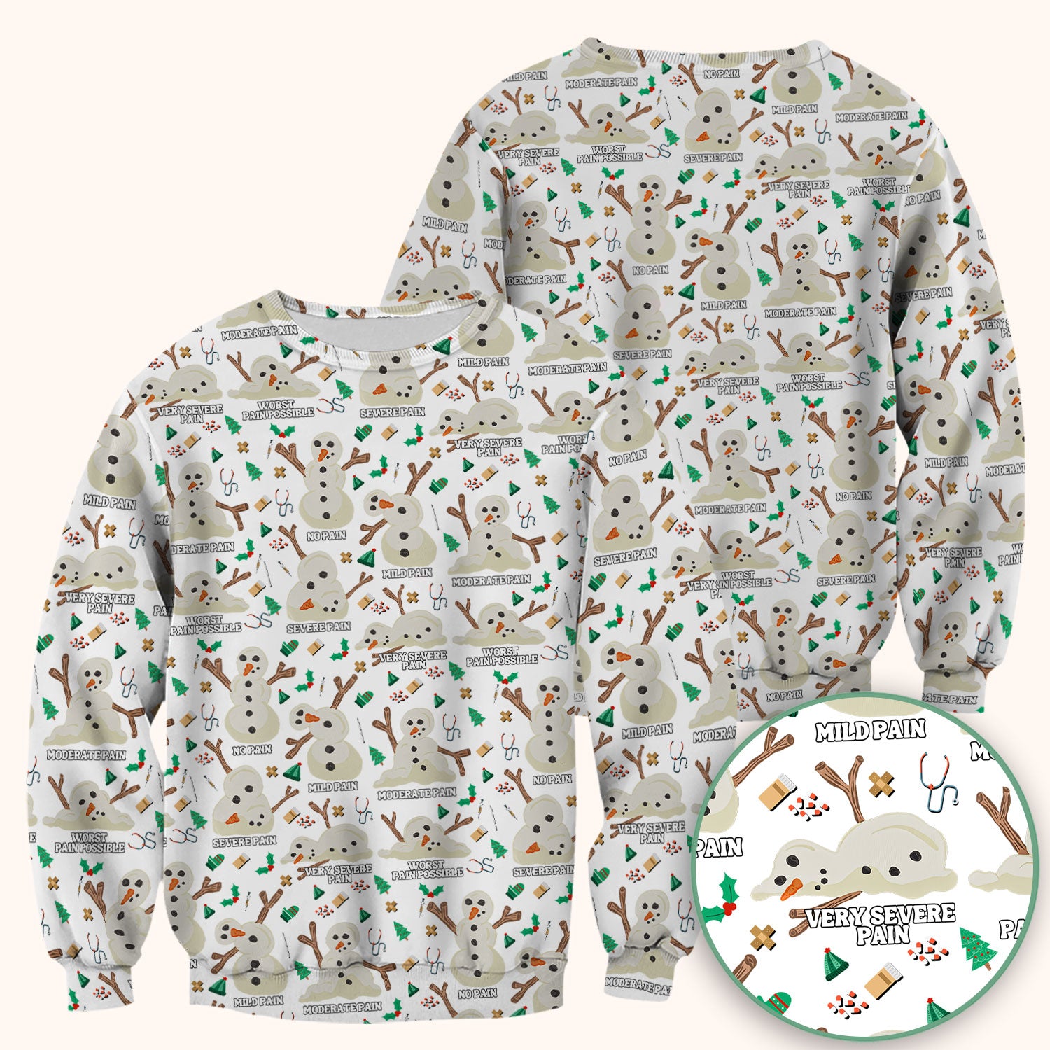 Christmas Snowman Nurse Scrub Top for Women - Funny Pain Scale Medical Shirt - Cute Holiday Nursing Uniform Gift for RN LPN CNA
