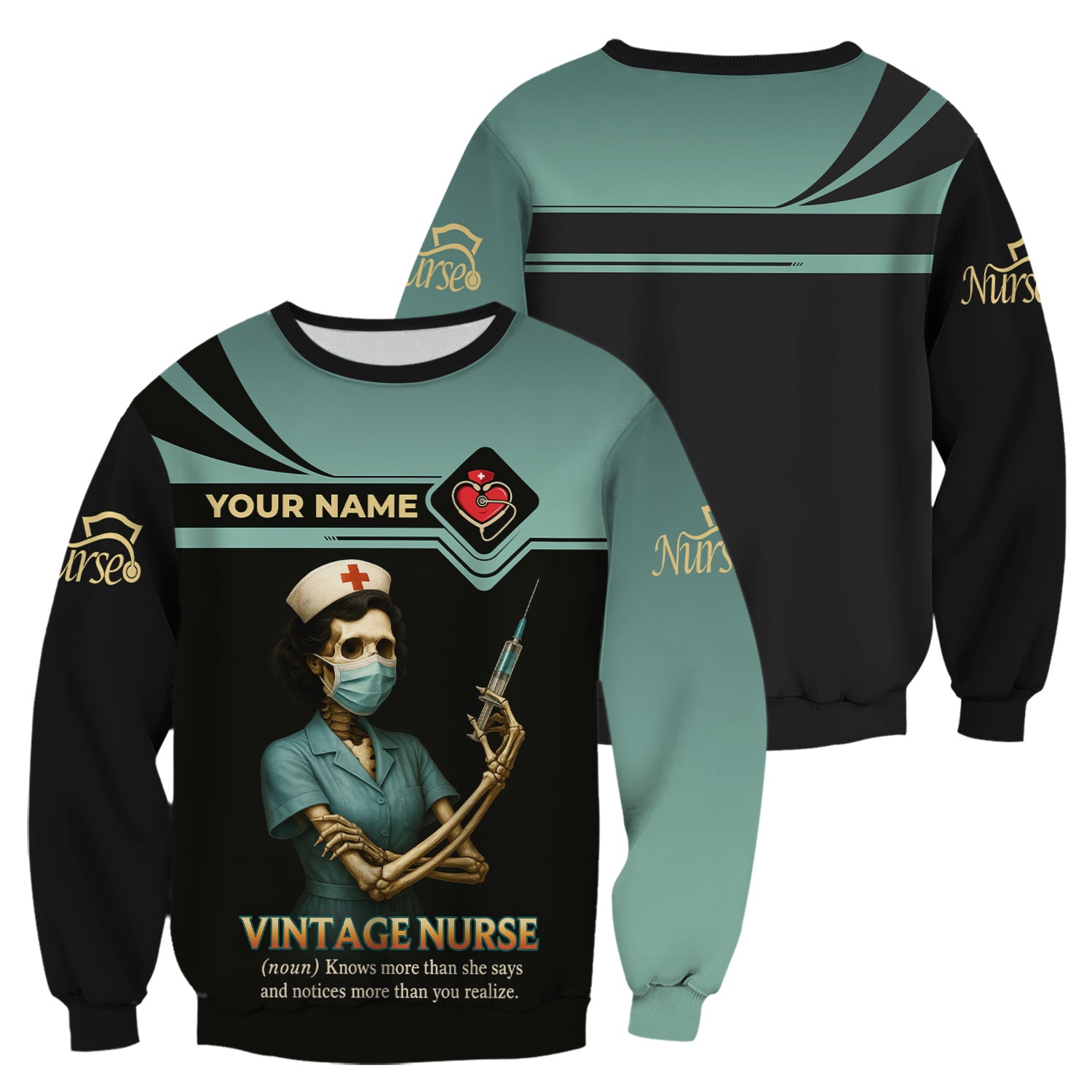 Vintage Nurse Shirt - Personalized Funny Skeleton Nurse Tee with Name - Great Gift for Nurses