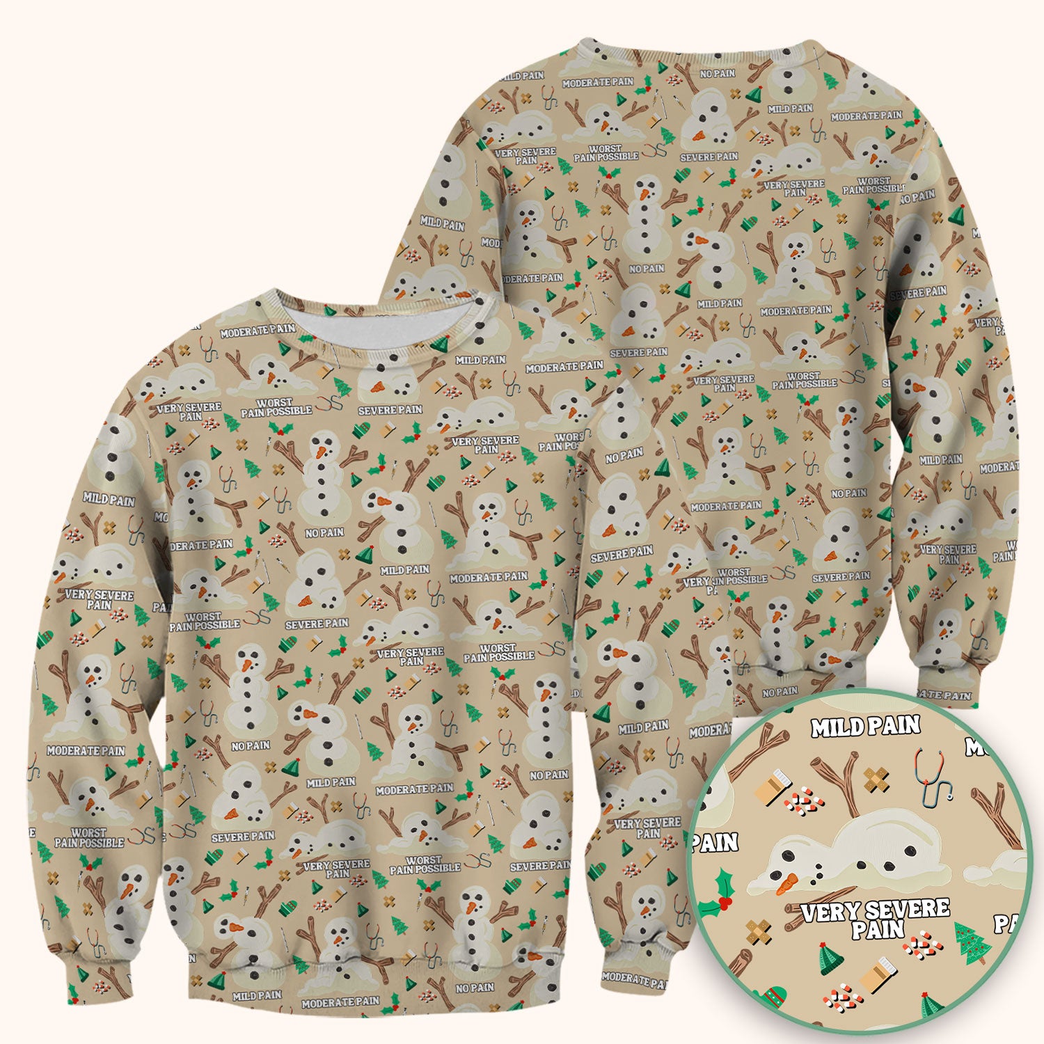Christmas Snowman Nurse Scrub Top for Women - Funny Pain Scale Medical Shirt - Cute Holiday Nursing Uniform Gift for RN LPN CNA