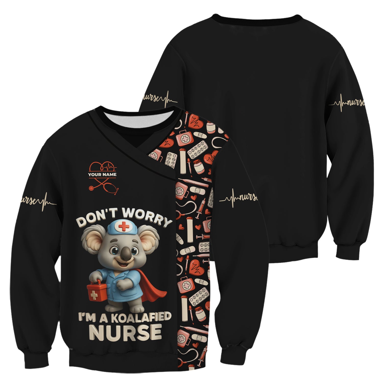 Custom Cute Animal Nurse Shirt - Superhero Koala & Medical Tools Graphic Tee - Gift for RN LPN CNA