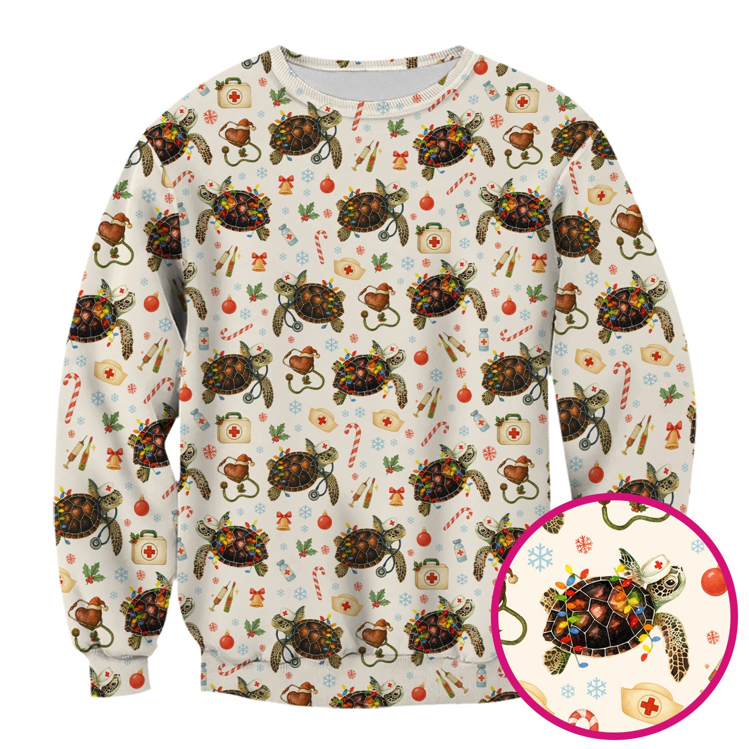 Christmas Turtle Scrub Top for Women - Cute Sea Turtle Nursing Medical Shirt - Festive Holiday Scrubs for CNA LPN RN