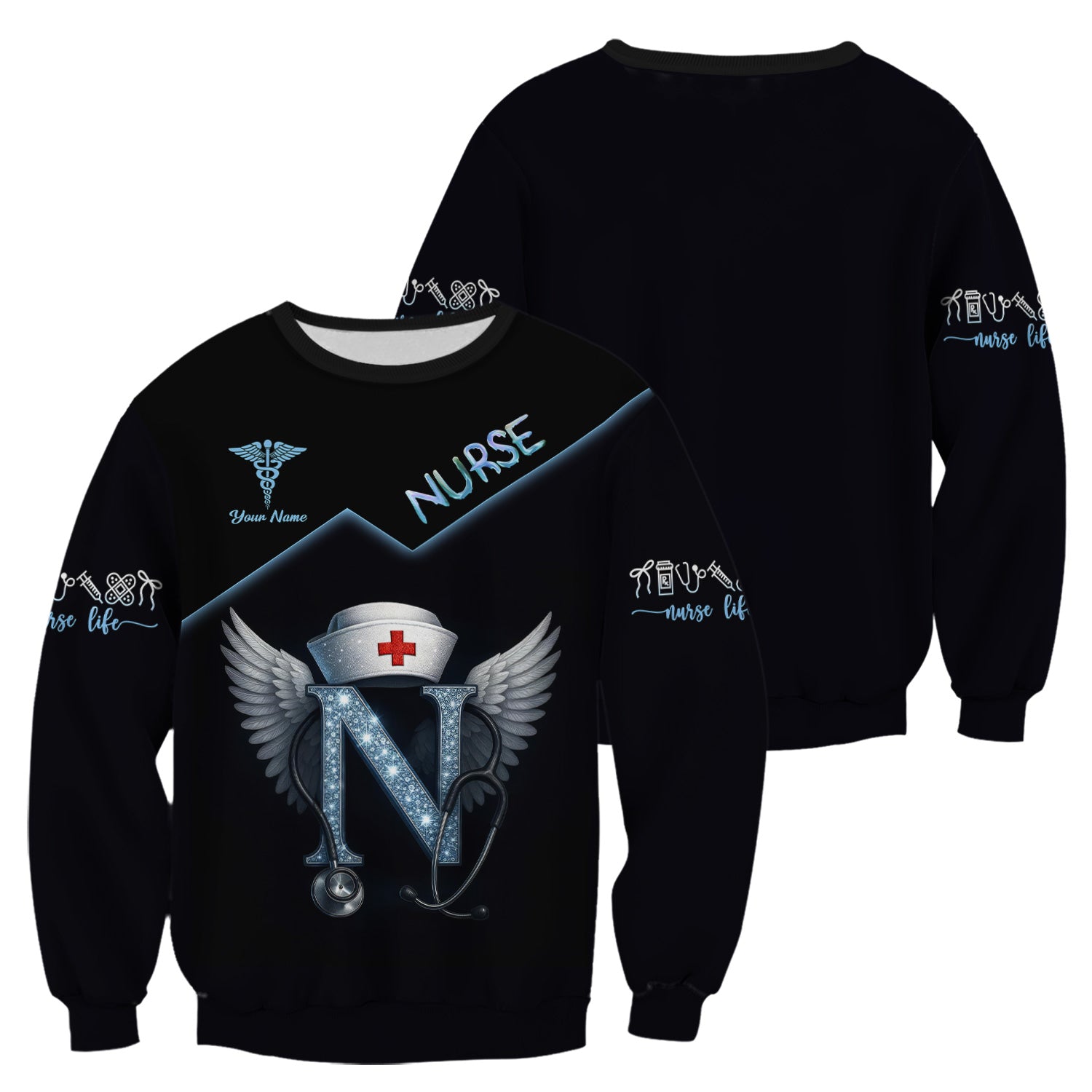 Funny Nurse T-shirt with Glowing 'N' Design - Customizable with Stethoscope & Wings Design - Perfect for RN, CNA, LPN, Healthcare Professionals