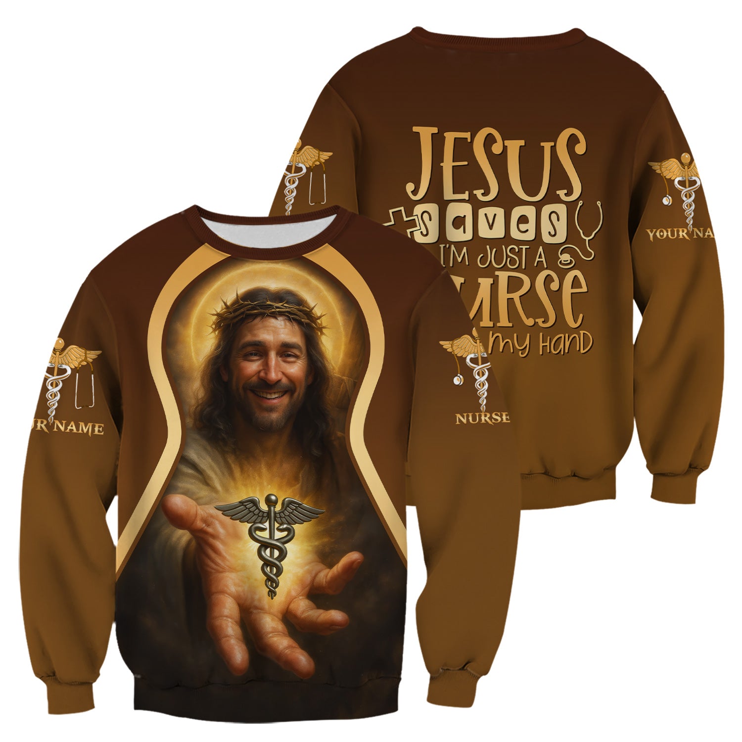 Personalized Jesus Shirt for Nurses - Religious Christian Design with Healing Symbol - Custom Name Gift for RN CNA LPN Healthcare Workers