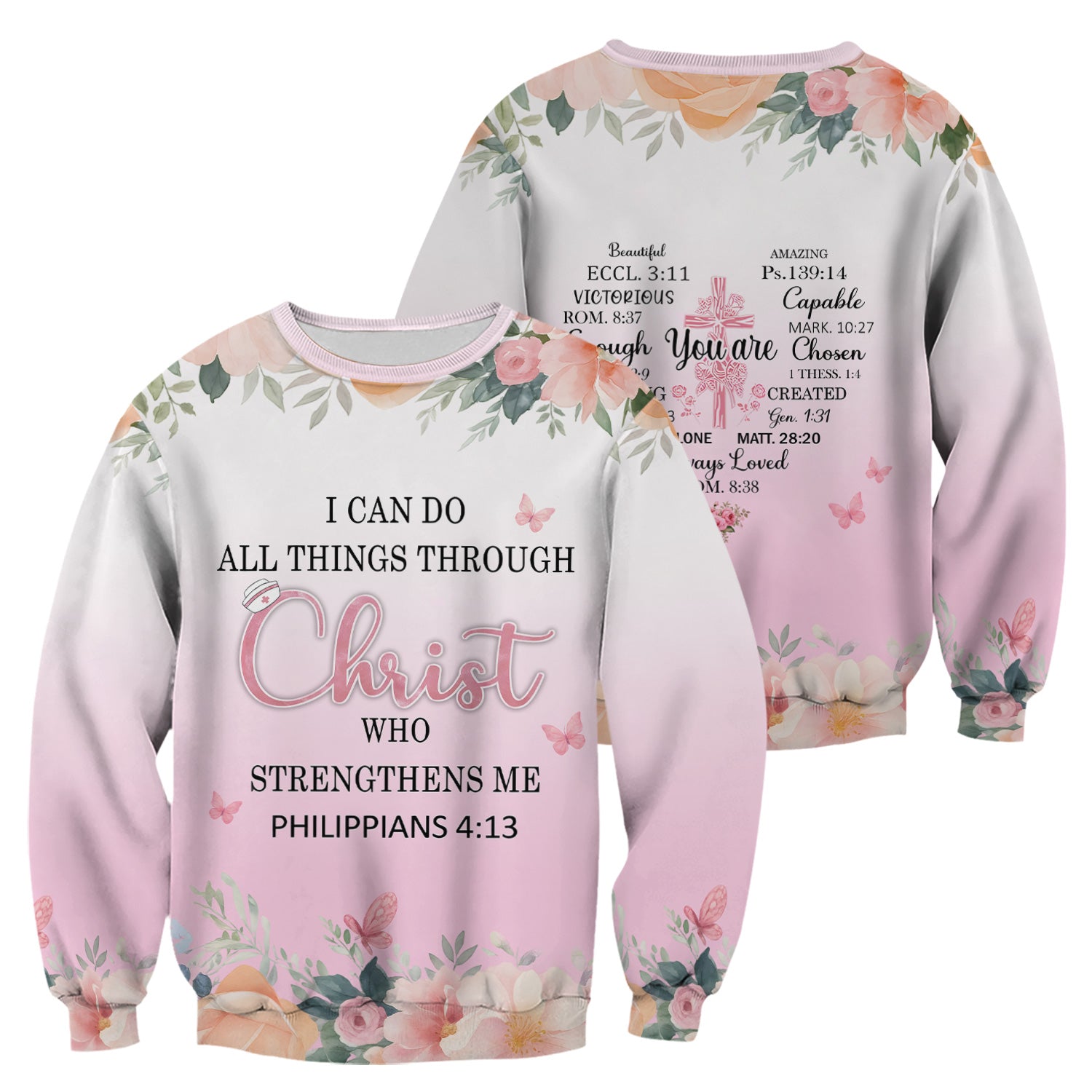 Christian Inspirational Floral Shirt - Inspirational Bible Verse Apparel - Gift for RN LPN CNA Healthcare Staff
