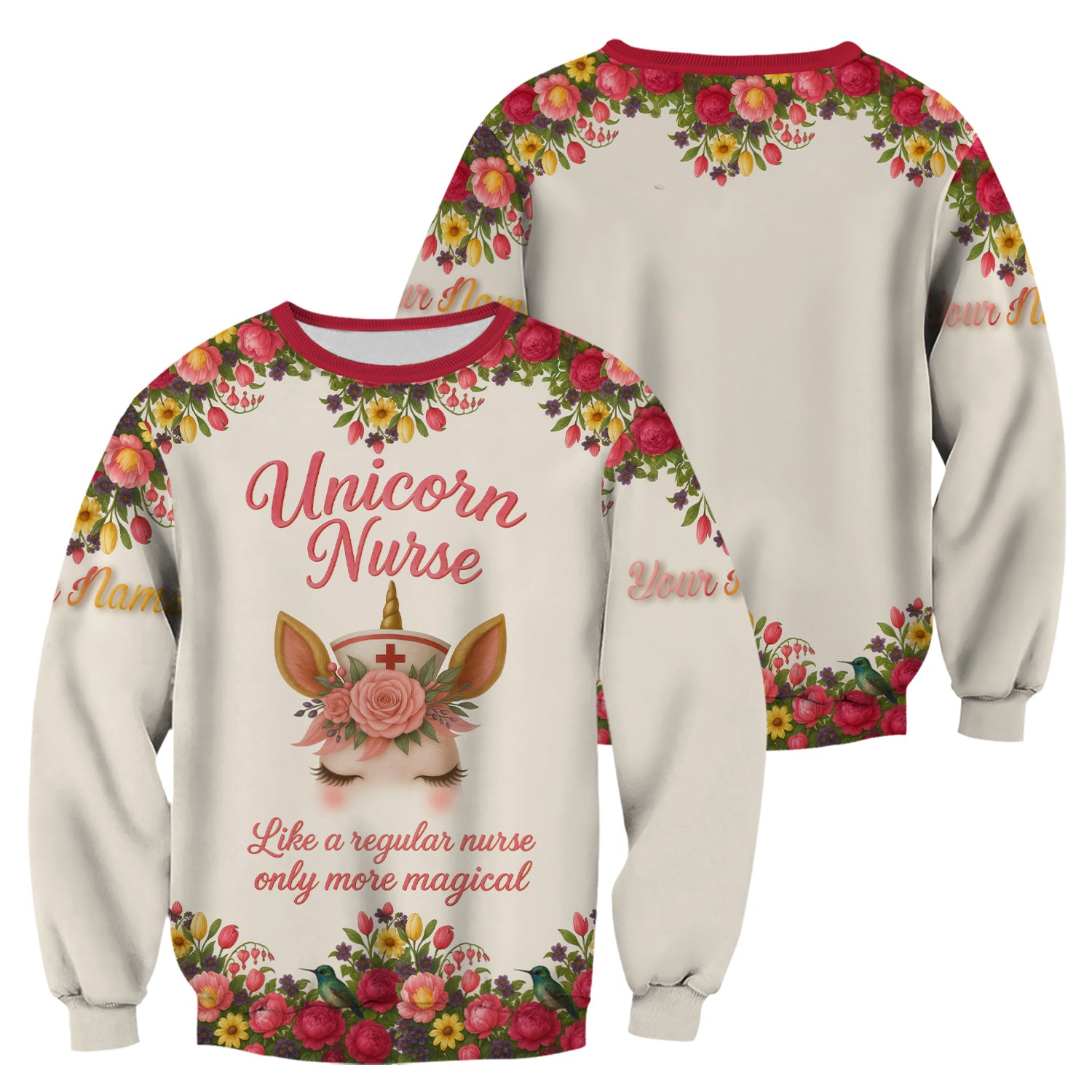 Funny Unicorn Nurse Shirt - Custom Name Floral Magical Design RN LPN CNA - Gift for Nursing Teams & Healthcare Professionals