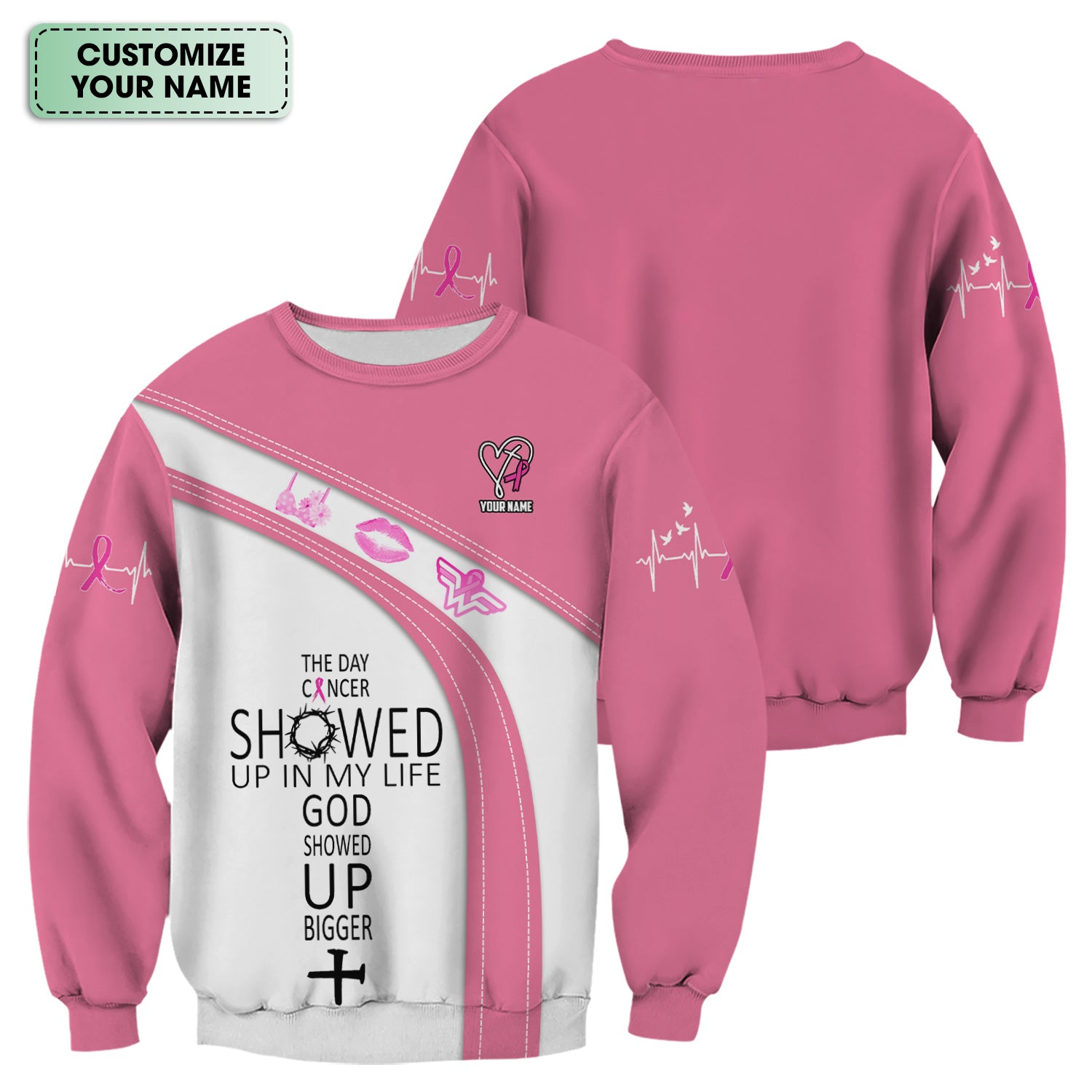 Custom Breast Cancer Awareness Faith Scrub - The Day Cancer Showed Up Quote - Gift for Women RN LPN CNA