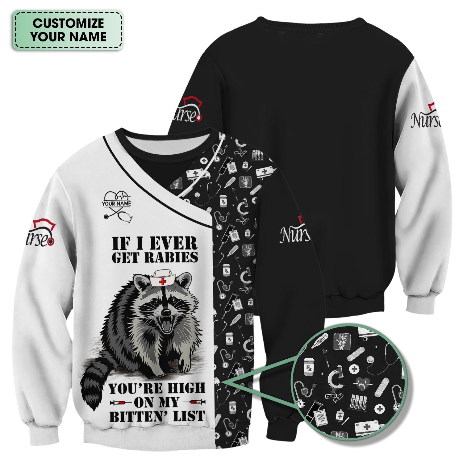 Custom Name Funny Nurse Scrub Top - You're High On My Bitten List - Gift for RN LPN CNA Healthcare Staff