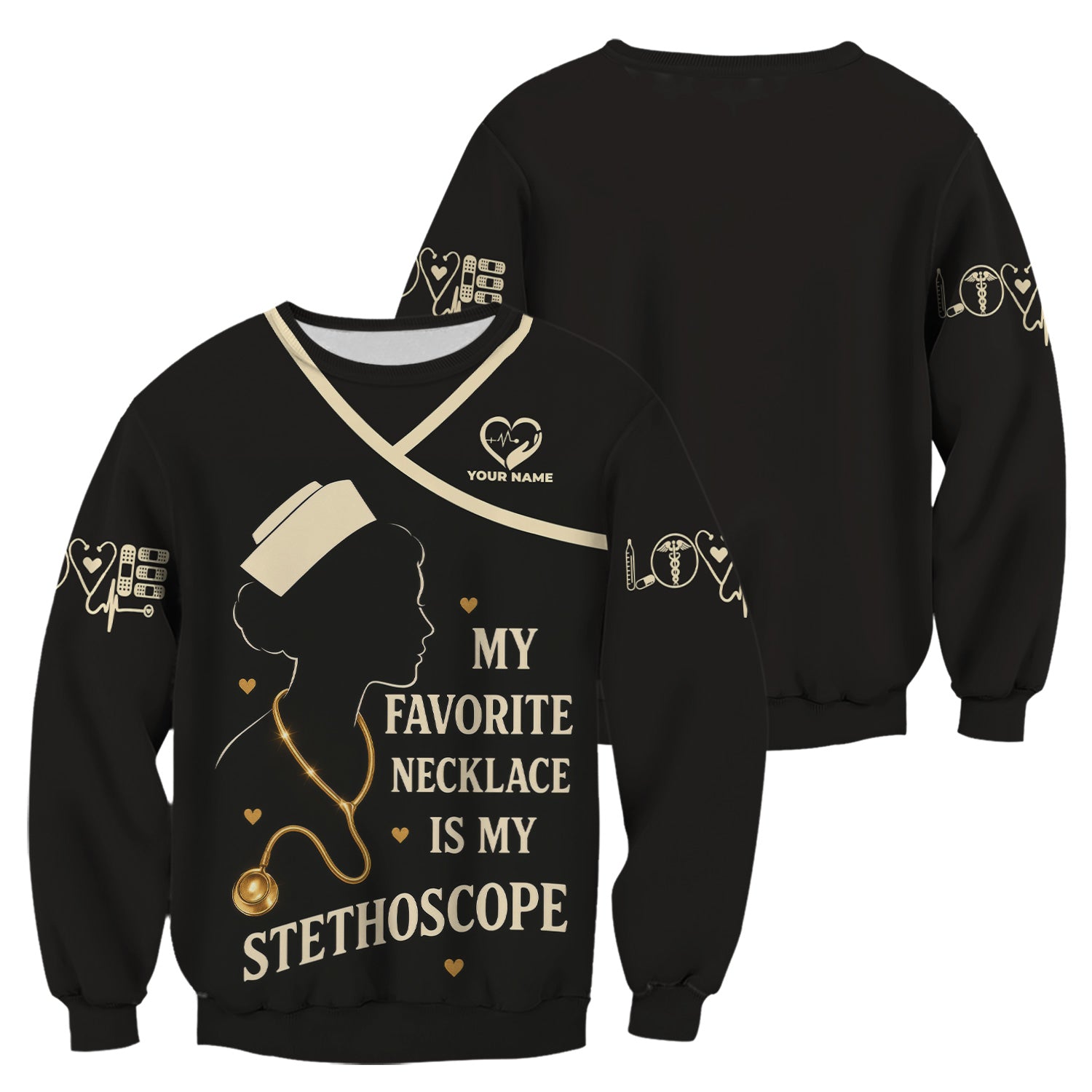 Personalized Funny Nurse Graphic Shirt - Stethoscope Necklace Quote - Gift for Registered Nurse, EMT, Medical Assistant
