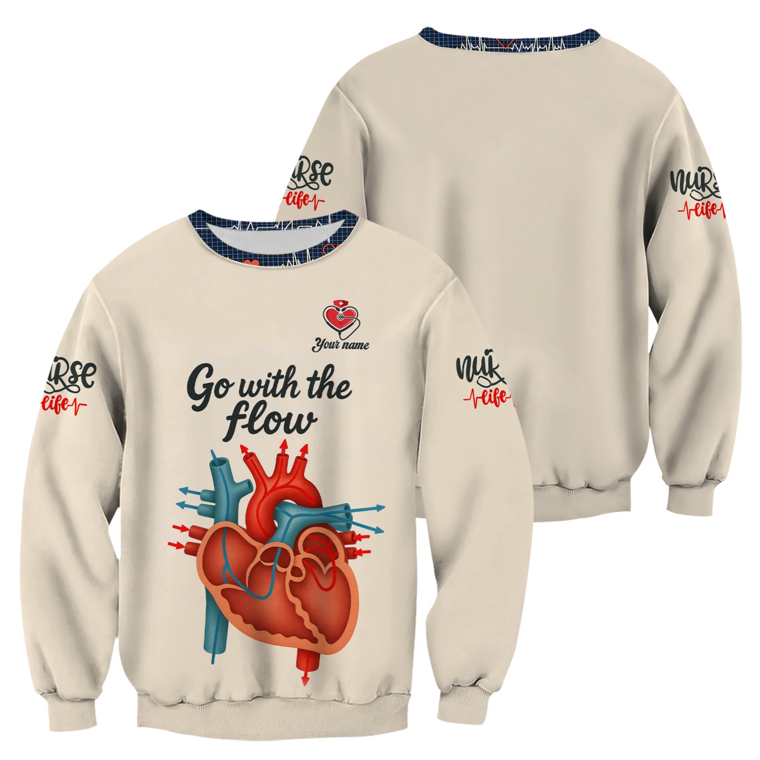 Go With The Flow Nurse Medical Scrub Shirt - Custom Funny Heart Anatomy Design for RN LPN CNA - Gift for Healthcare Workers