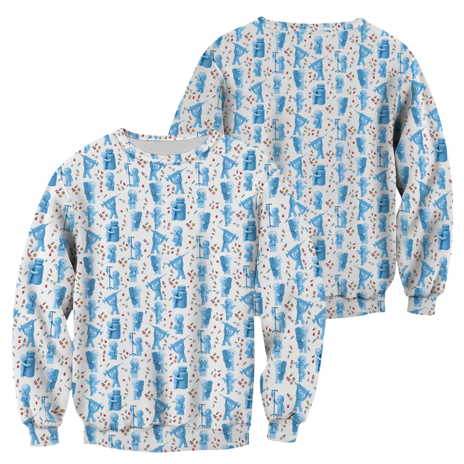 Funny Smiski Nurse Scrub Top - Cute Smiski Medical Pattern Design - Gift for Women RN LPN CNA