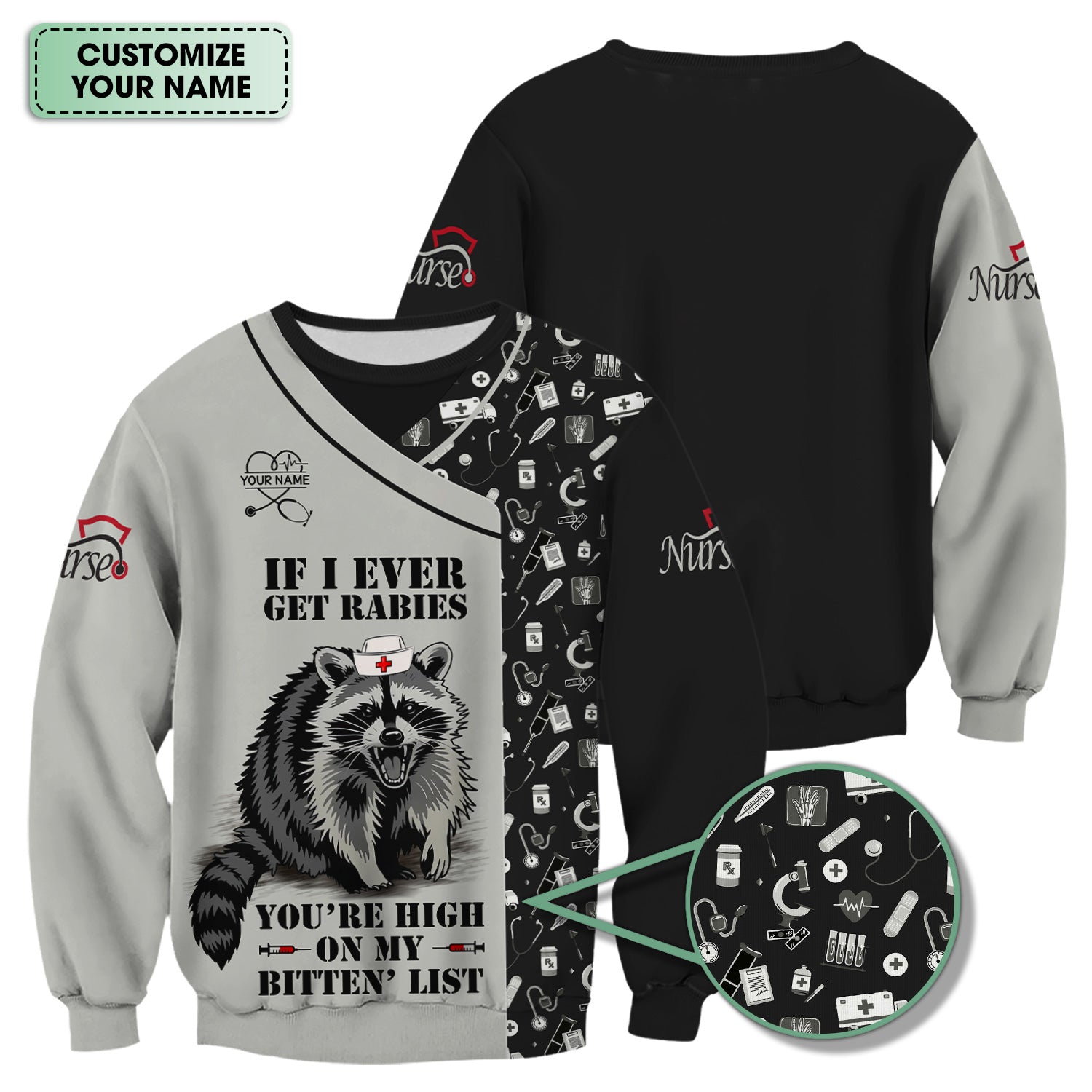 Custom Name Funny Nurse Scrub Top - You're High On My Bitten List - Gift for RN LPN CNA Healthcare Staff