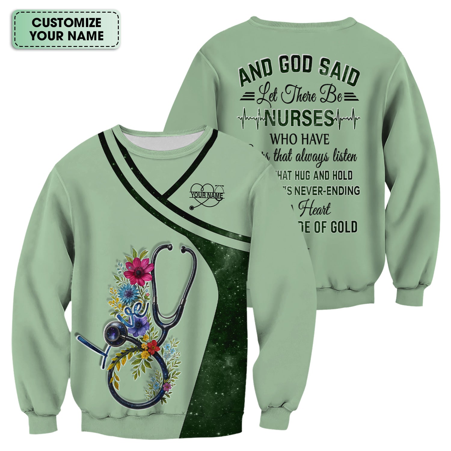 Custom Nurse Love T-Shirt - Floral Stethoscope & Galaxy Design - Personalized Gift for RN LPN CNA Healthcare Professionals
