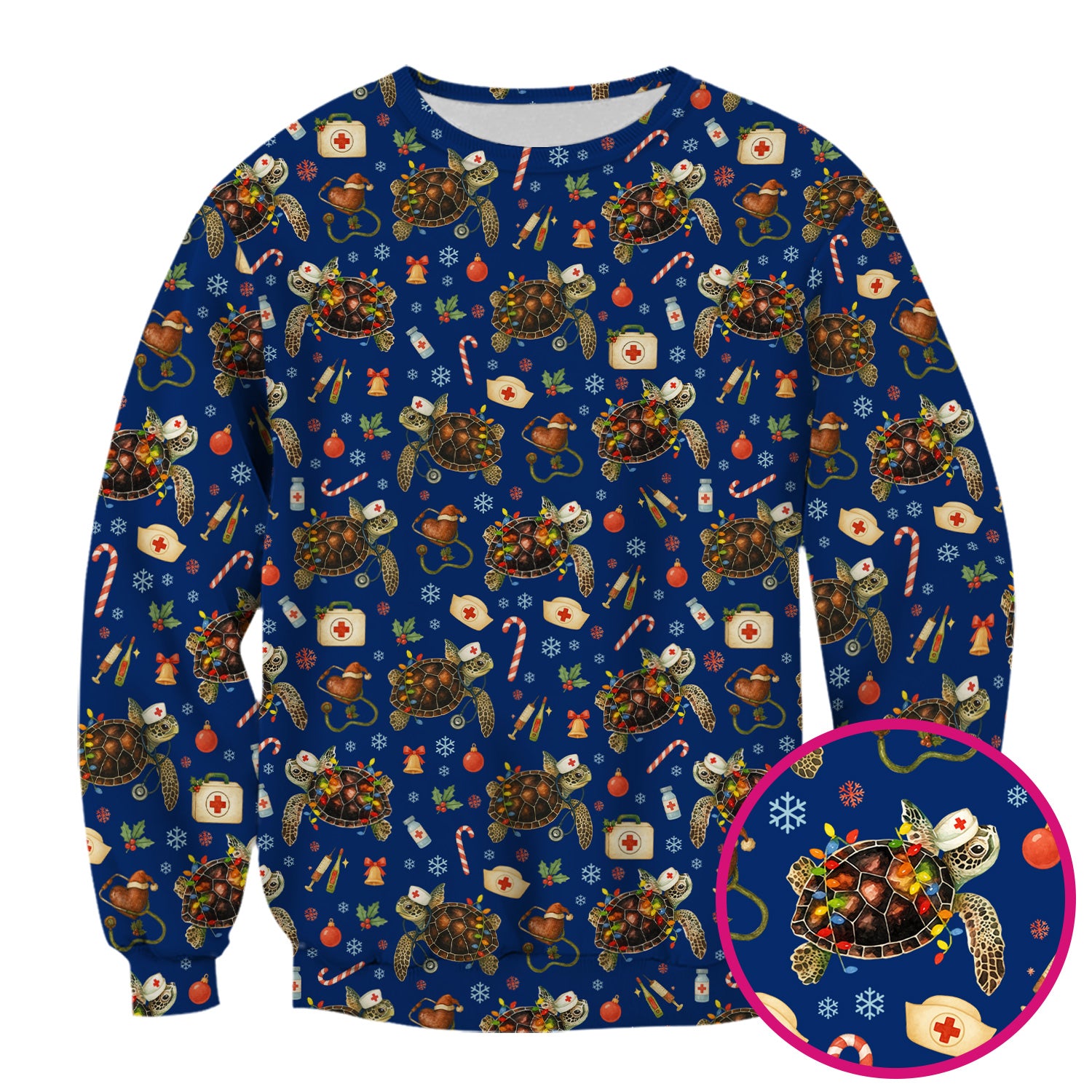 Christmas Turtle Scrub Top for Women - Cute Sea Turtle Nursing Medical Shirt - Festive Holiday Scrubs for CNA LPN RN