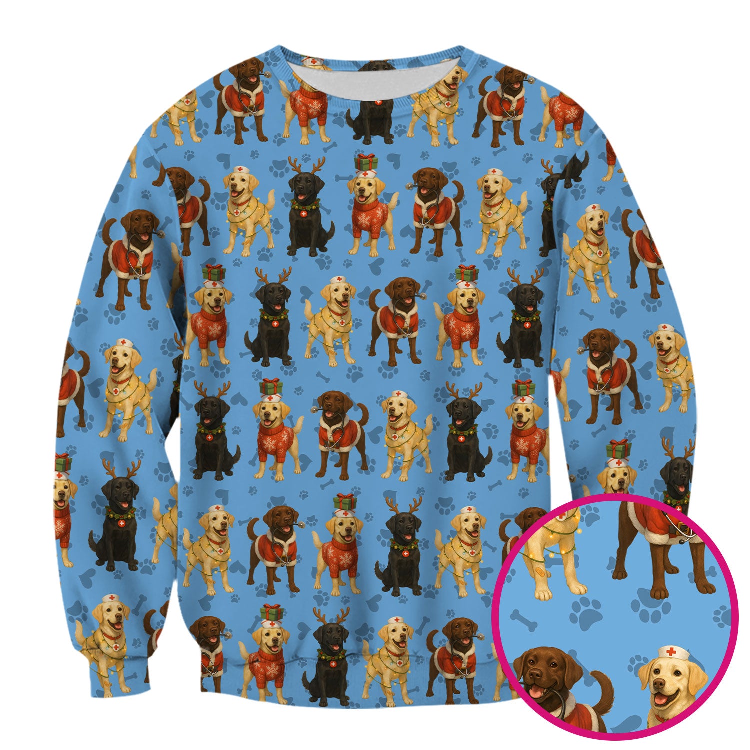 Christmas Scrubs with Labrador Dogs for Women - Cute Dog Scrubs Pattern Medical Top - Festive Holiday Labrador Scrubs for Nurses