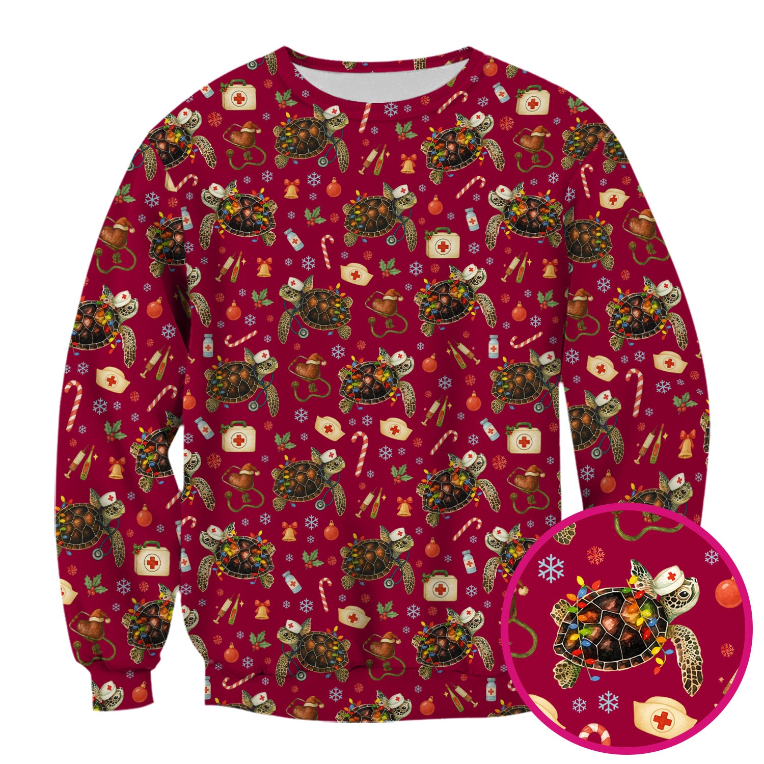 Christmas Turtle Scrub Top for Women - Cute Sea Turtle Nursing Medical Shirt - Festive Holiday Scrubs for CNA LPN RN