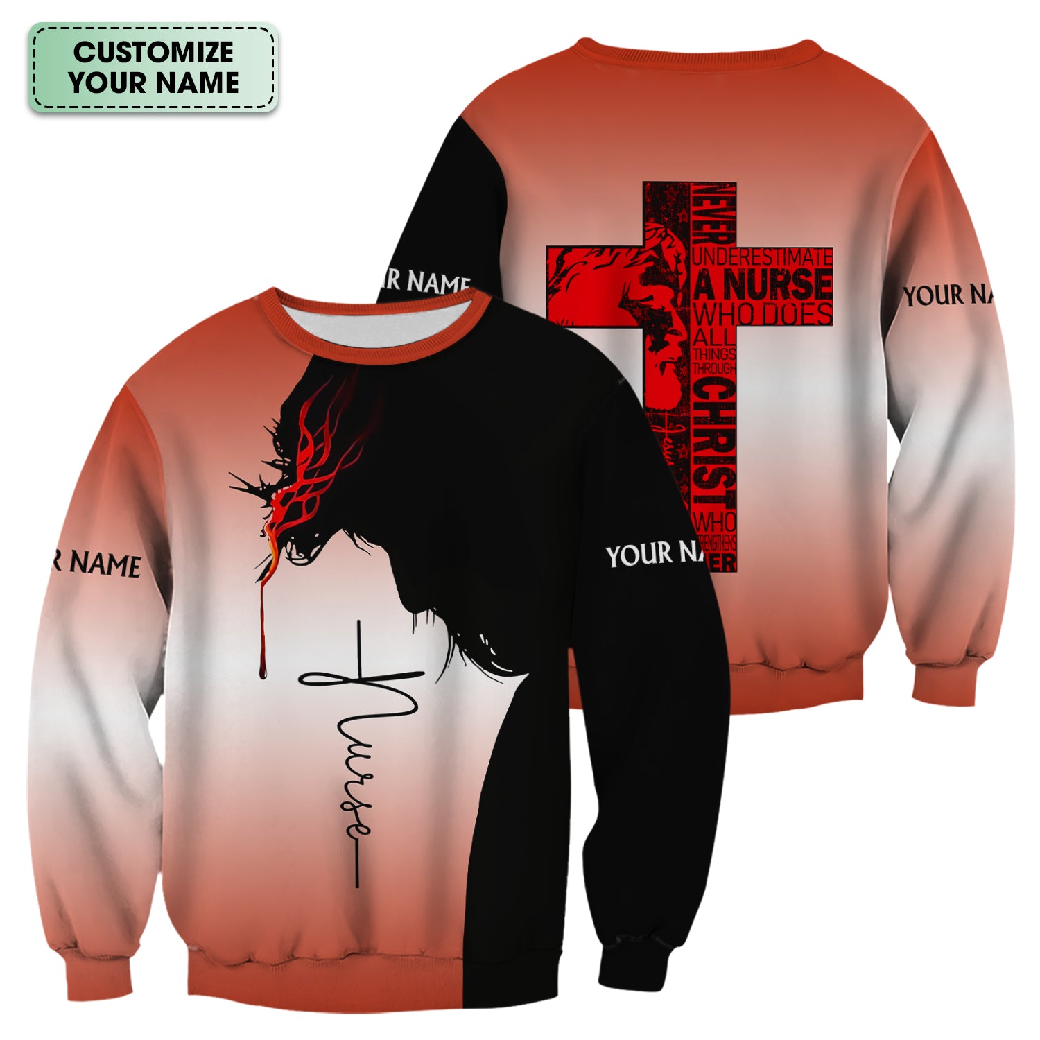 Christian Nurse Scrub with Custom Name - Never Underestimate a Nurse - Gift for RN LPN CNA Nursing Staff