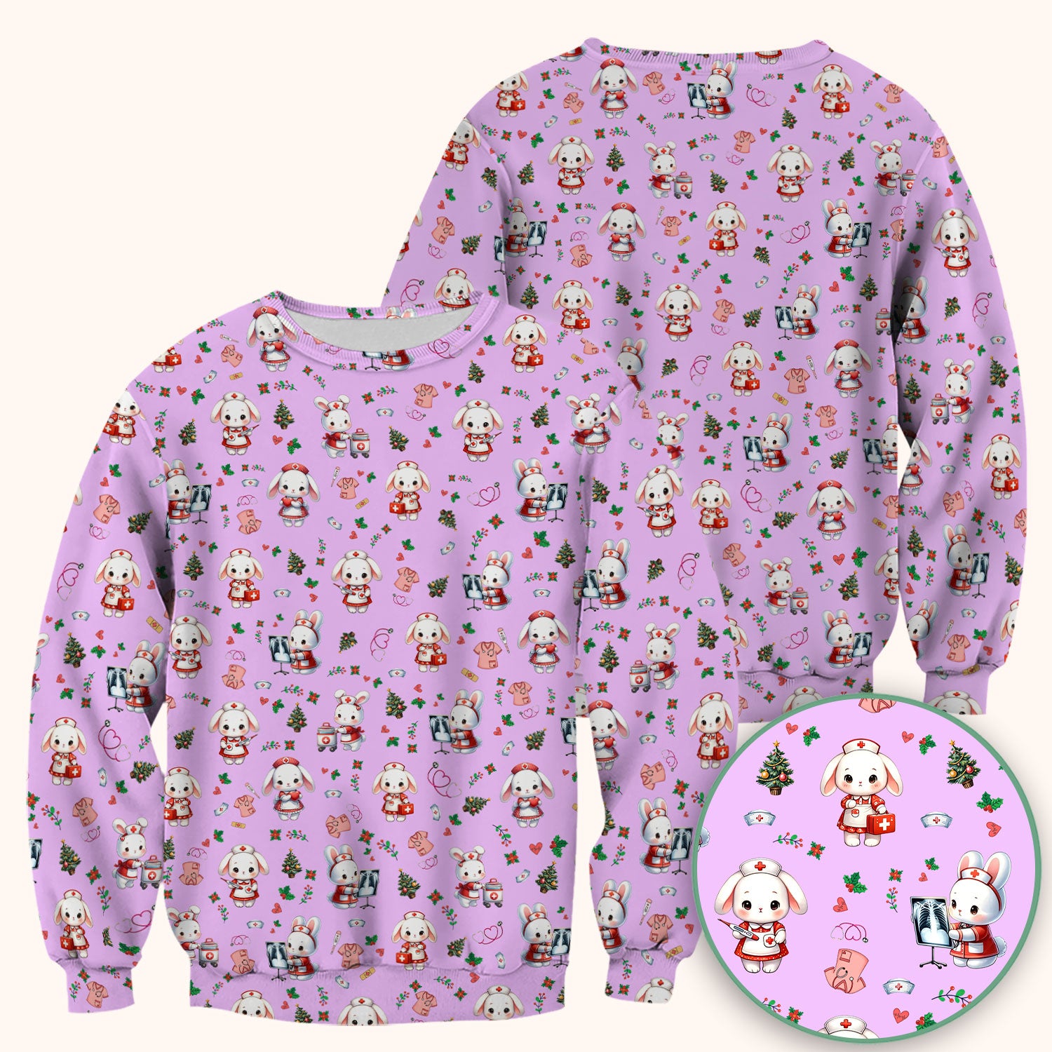 Comfortable Scrubs for Nurses - Funny Bunny Scrub Top - Rabbit Christmas Shirt - Xmas Med Uniform for Women