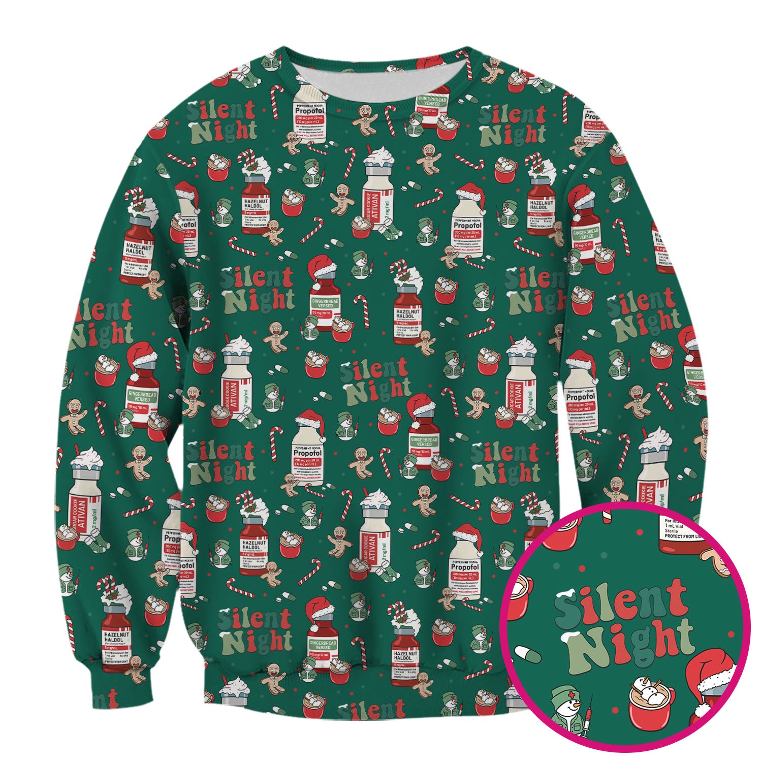 Christmas Scrub Tops for Women Nurses - Propofol Bottle and Festive Candy Pattern Medicine Scrub - Funny Holiday Medical Gift for RN LPN CNA