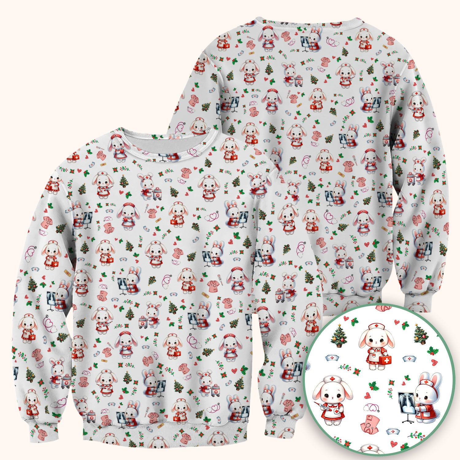 Comfortable Scrubs for Nurses - Funny Bunny Scrub Top - Rabbit Christmas Shirt - Xmas Med Uniform for Women