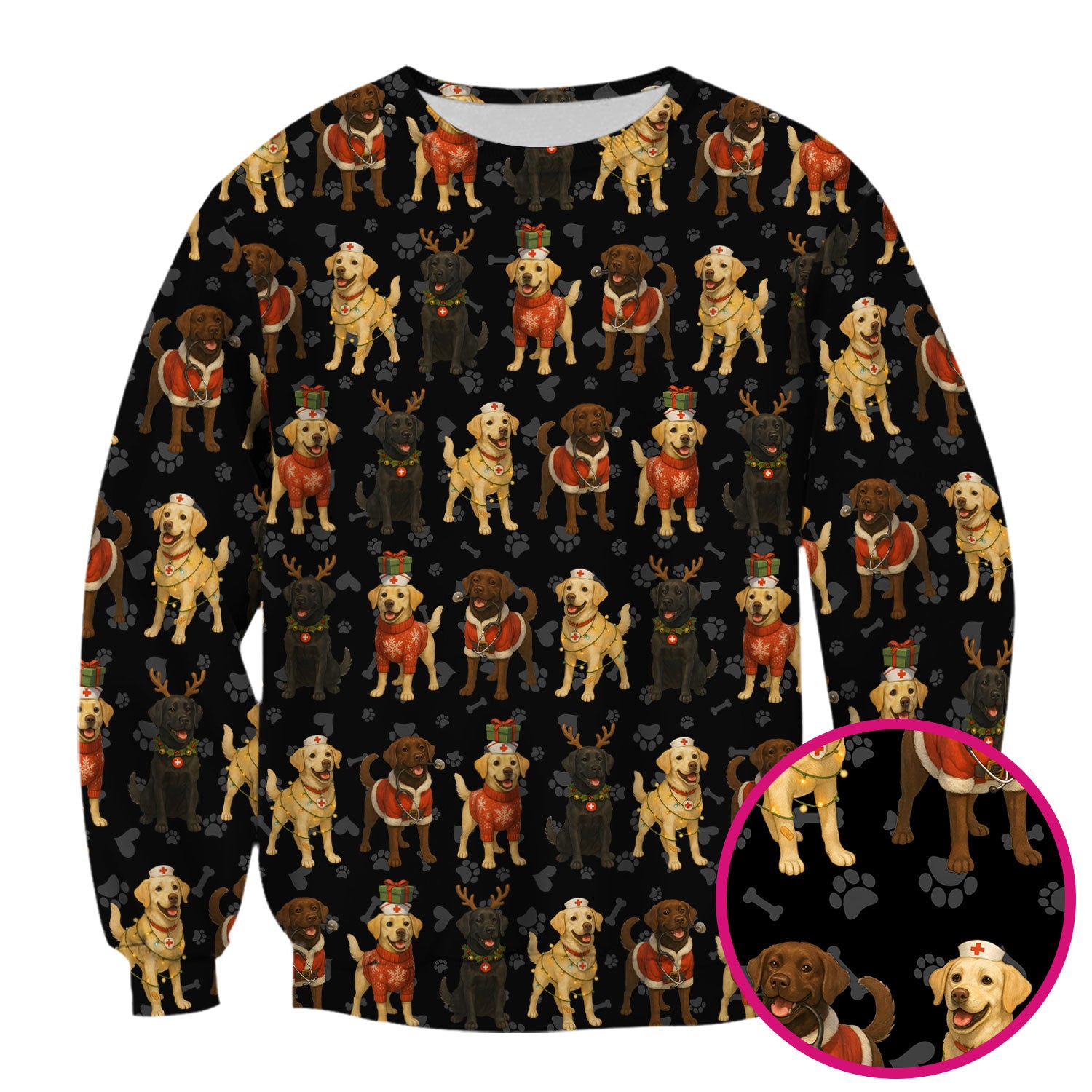 Christmas Scrubs with Labrador Dogs for Women - Cute Dog Scrubs Pattern Medical Top - Festive Holiday Labrador Scrubs for Nurses