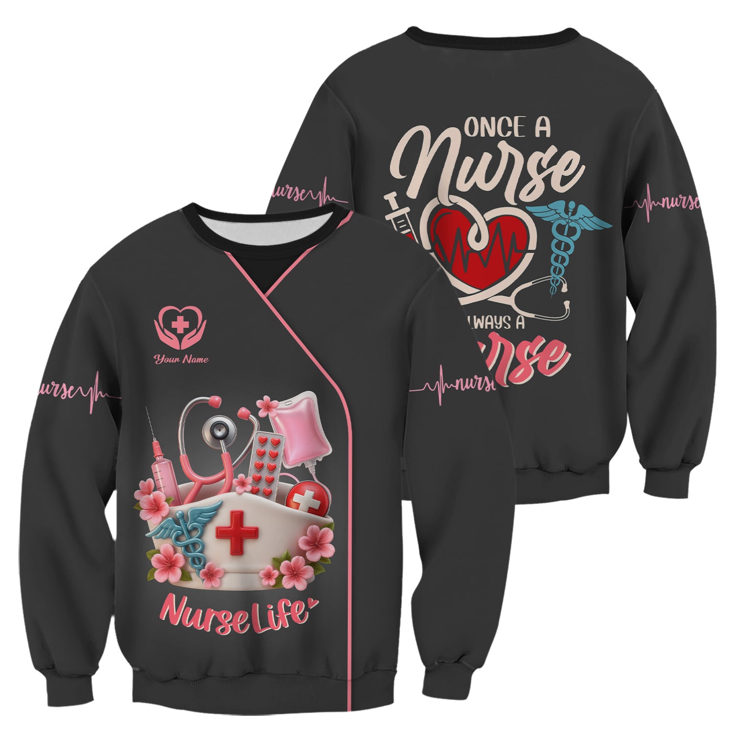 Personalized Nurse Life Shirt - Cute Pink Scrub Top Design with Medical Tools - Gift for RN LPN CNA Women