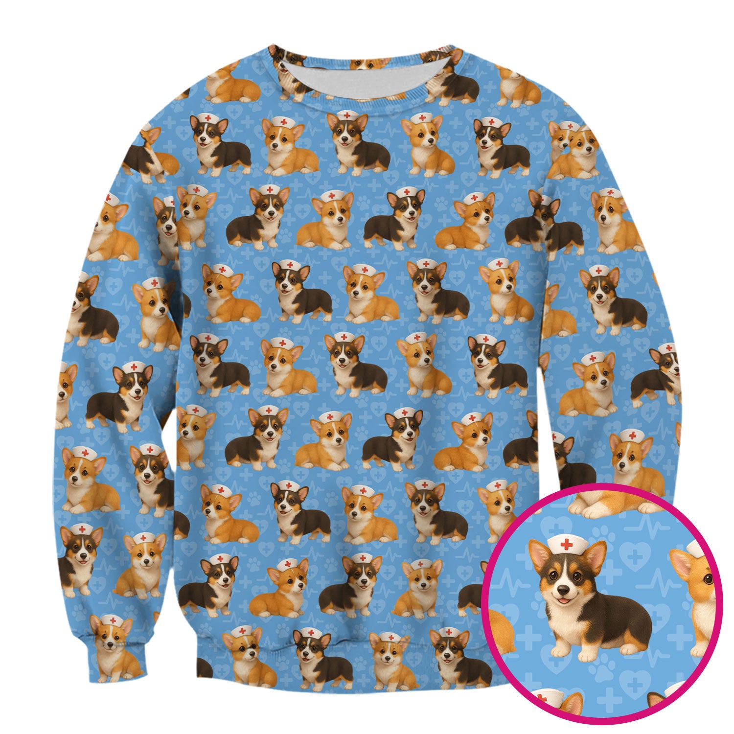 Corgi Dog Scrubs Top for Women - Cute Corgi Nurse Pattern Medical Scrubs Shirt - Fun Dog Scrubs for RN LPN CNA and Veterinary Nurses