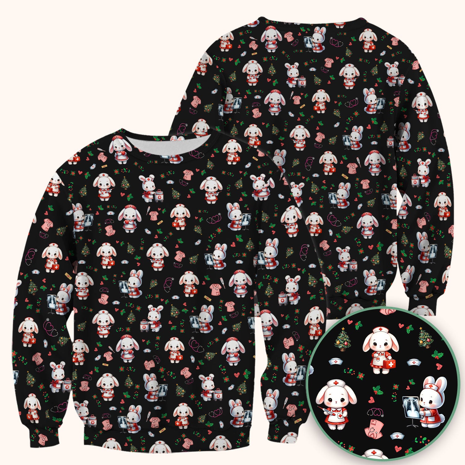 Comfortable Scrubs for Nurses - Funny Bunny Scrub Top - Rabbit Christmas Shirt - Xmas Med Uniform for Women