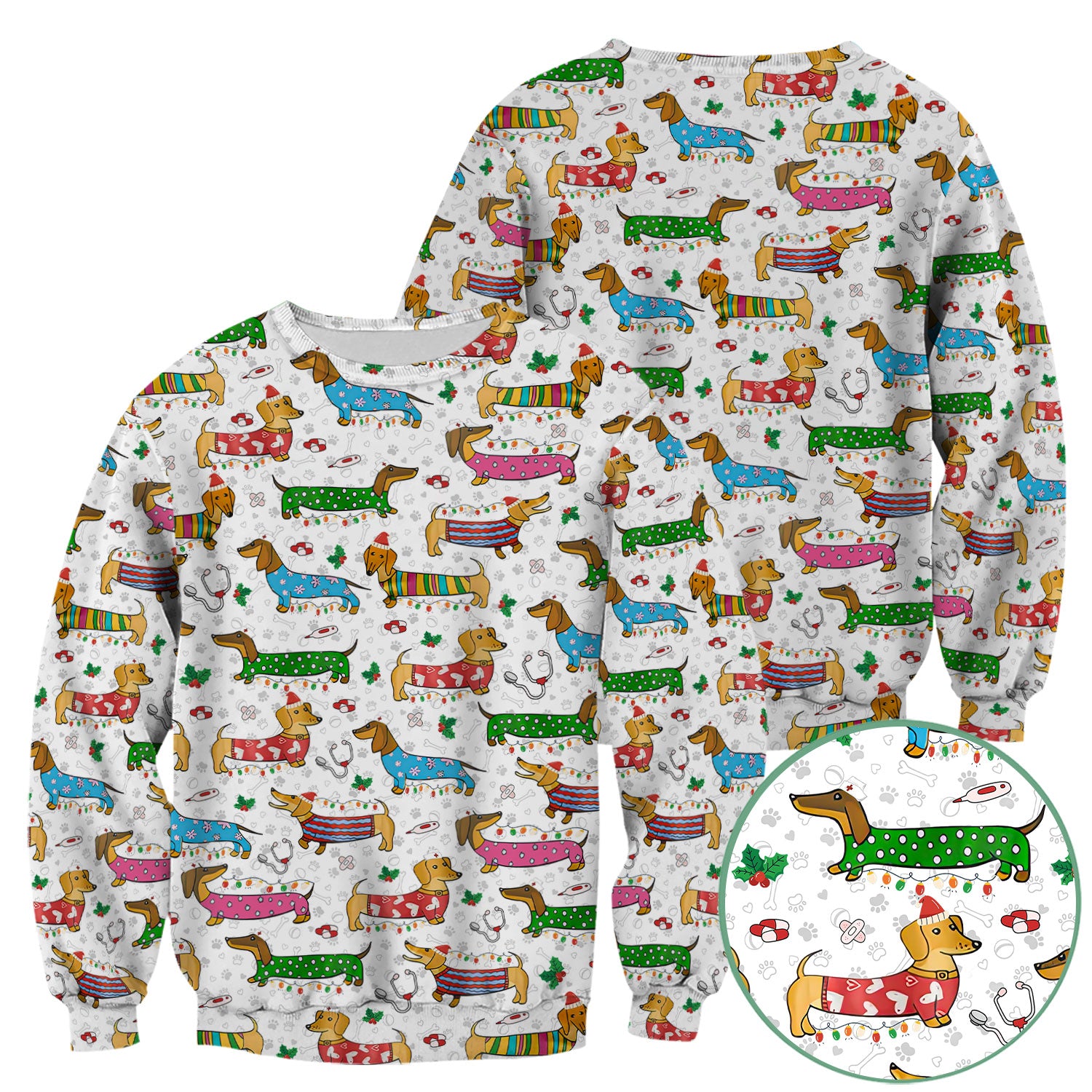Christmas Scrub Top for Women - Funny Dachshund Nurse Shirt - Cute Holiday Medical Uniform Gift for RN LPN CNA
