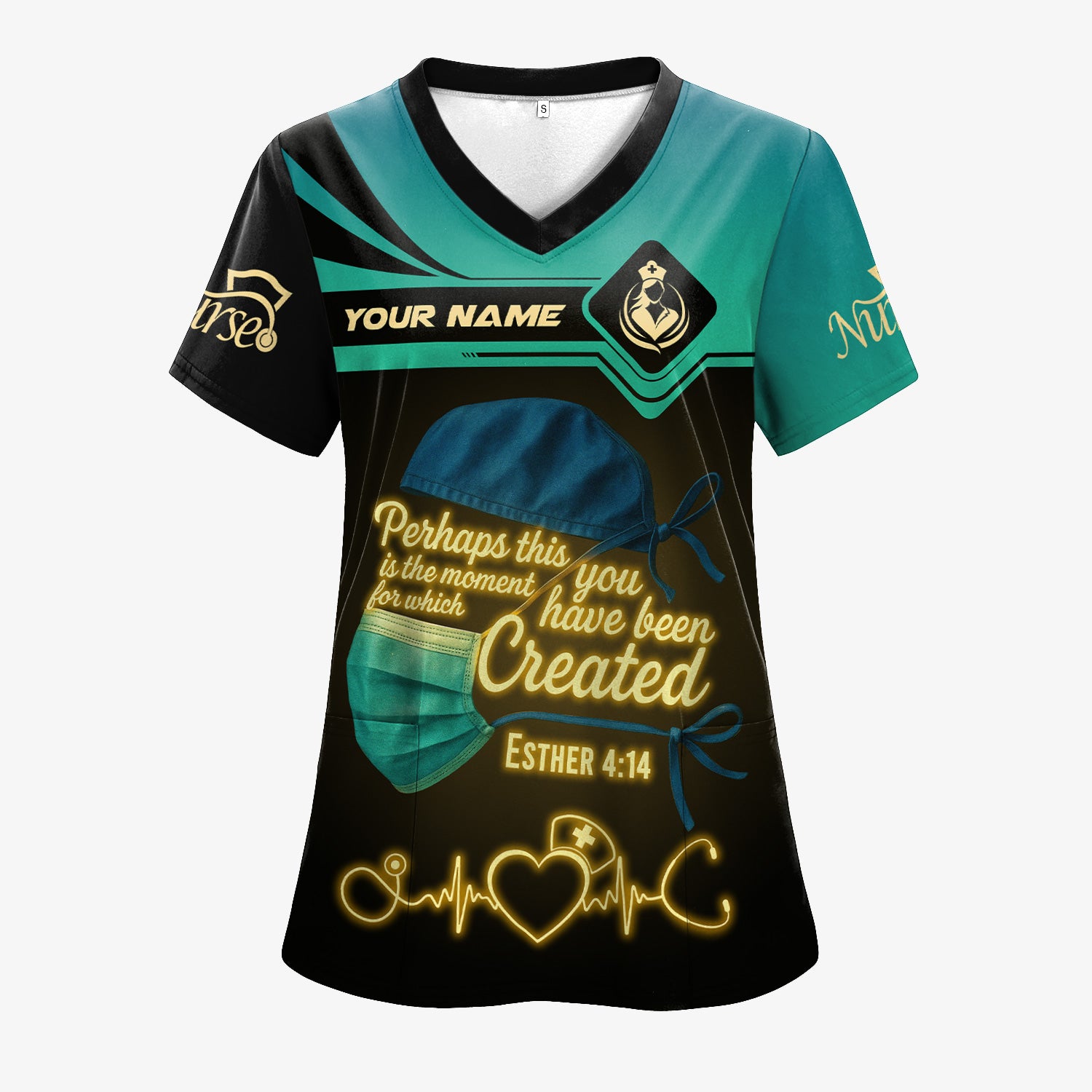 Personalized Nurse Shirt with Mask & Scripture - Perhaps You Were Created for This Moment - Gift for Christian Nurses