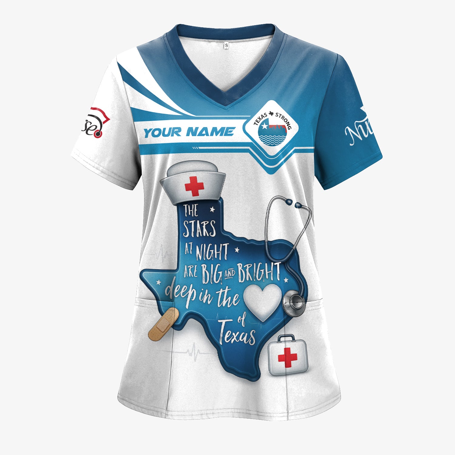 Personalized Texas Nurse T-shirt - Custom Name & Stethoscope Design - Inspirational 'Stars at Night' Quote - Perfect for RN, CNA, LPN Healthcare Workers