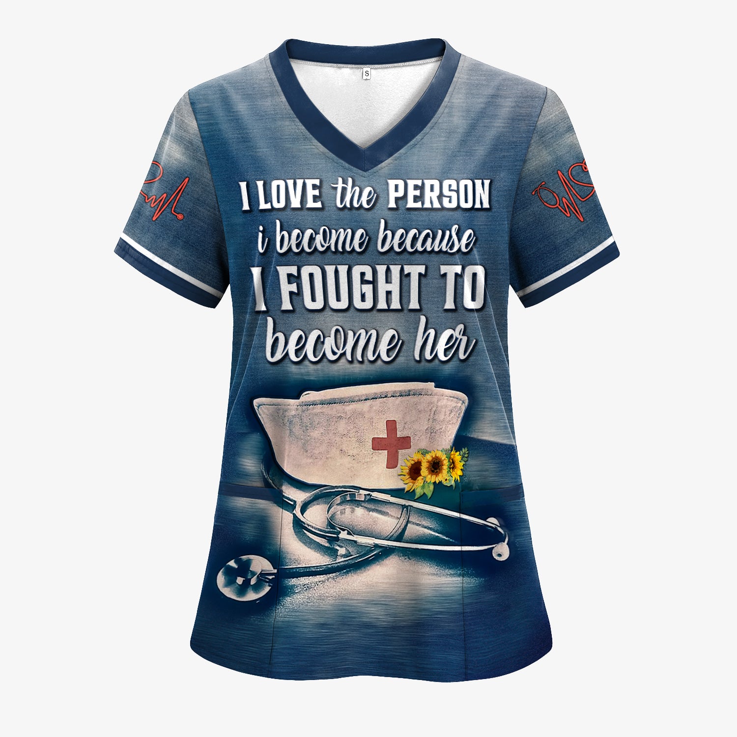 Personalized Nurse Scrub Top for Women - I Love the Person I Become Quote - Gift for Nurse RN CNA Appreciation