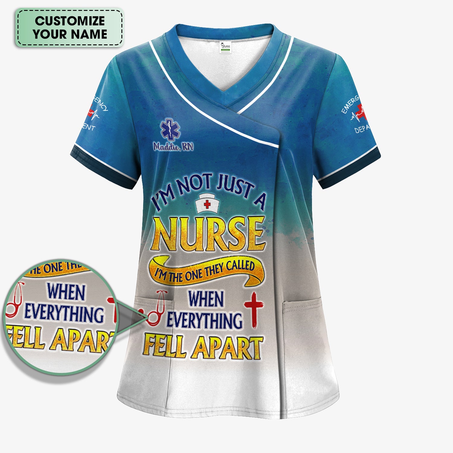 Custom ER Nurse Scrub Top - I'm Not Just A Nurse Quote - Gift for Women RN LPN Healthcare Workers