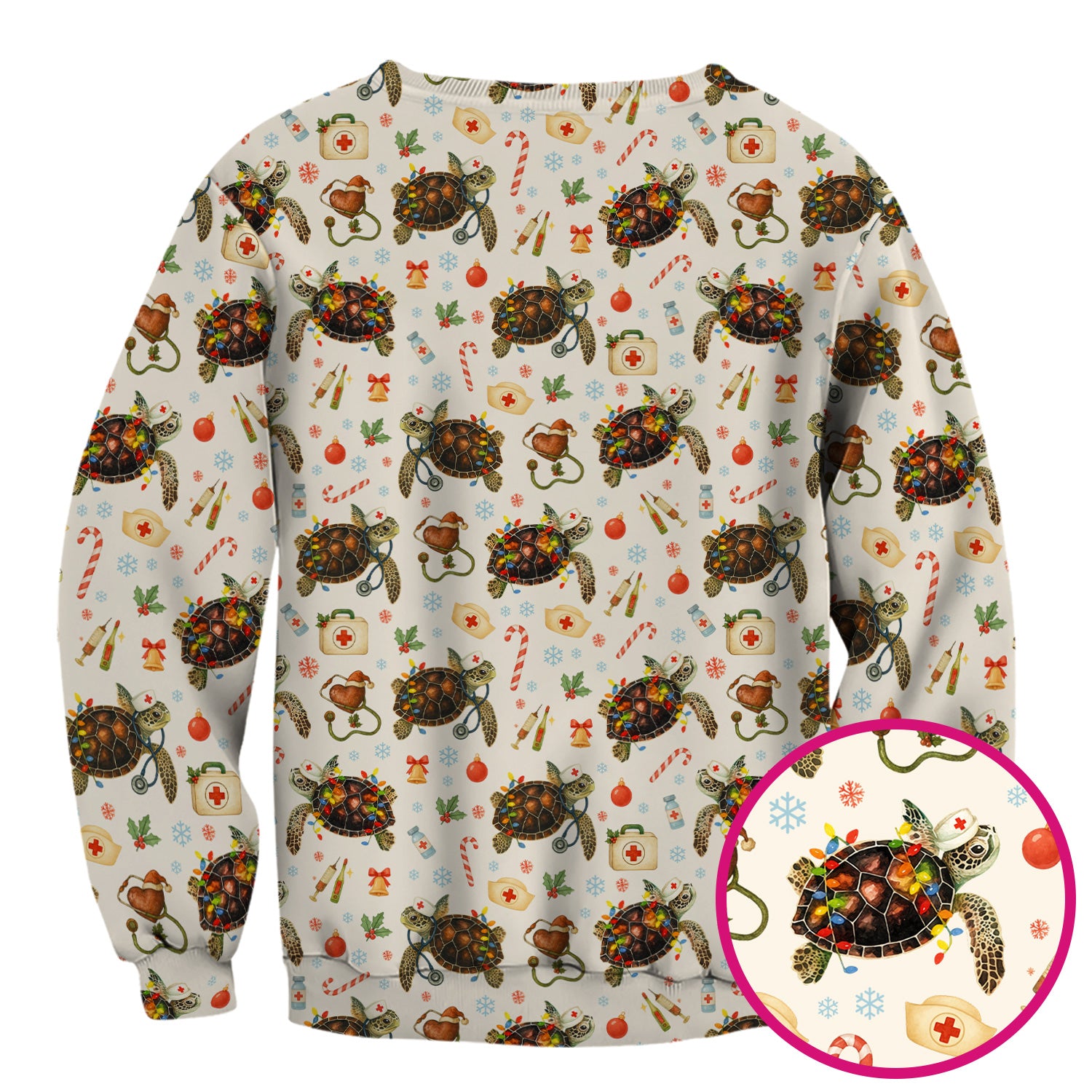 Christmas Turtle Scrub Top for Women - Cute Sea Turtle Nursing Medical Shirt - Festive Holiday Scrubs for CNA LPN RN