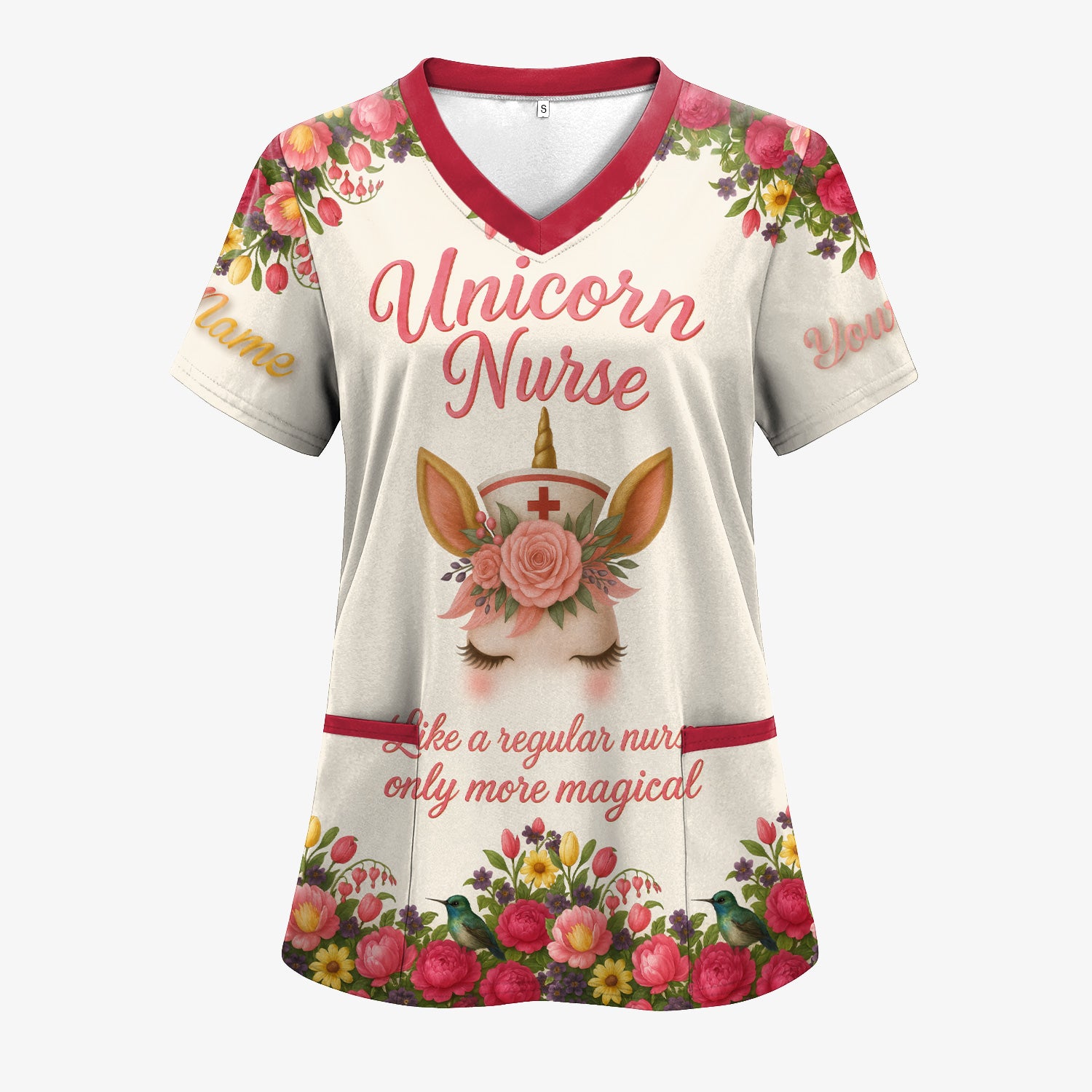 Funny Unicorn Nurse Shirt - Custom Name Floral Magical Design RN LPN CNA - Gift for Nursing Teams & Healthcare Professionals