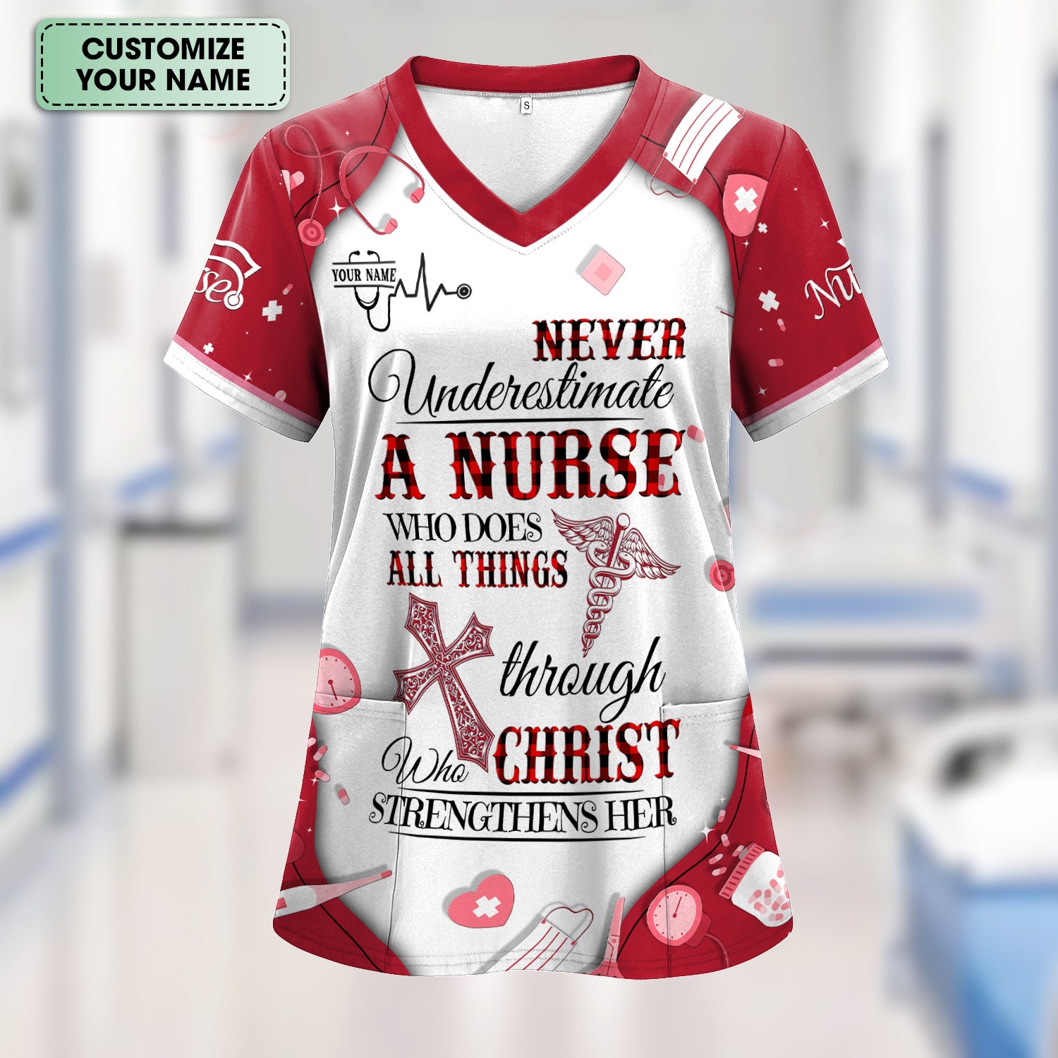 Personalized Christian Nurse Shirt - All Things Through Christ Quote - Faith-Based Medical Gift for RN, LPN, CNA Healthcare Workers