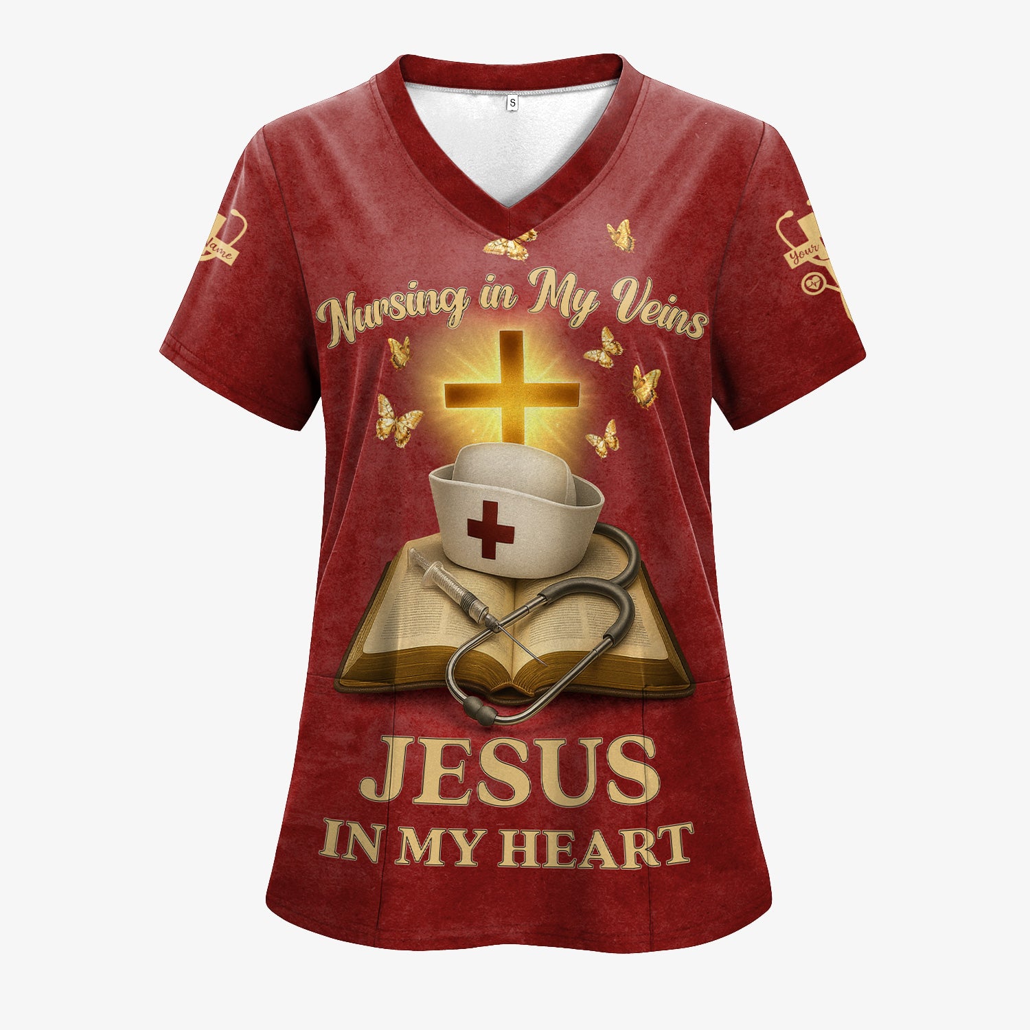 Personalized Christian Nurse Shirt - Jesus in My Heart Quote - Available in Multiple Colors - Gift for Women RN LPN