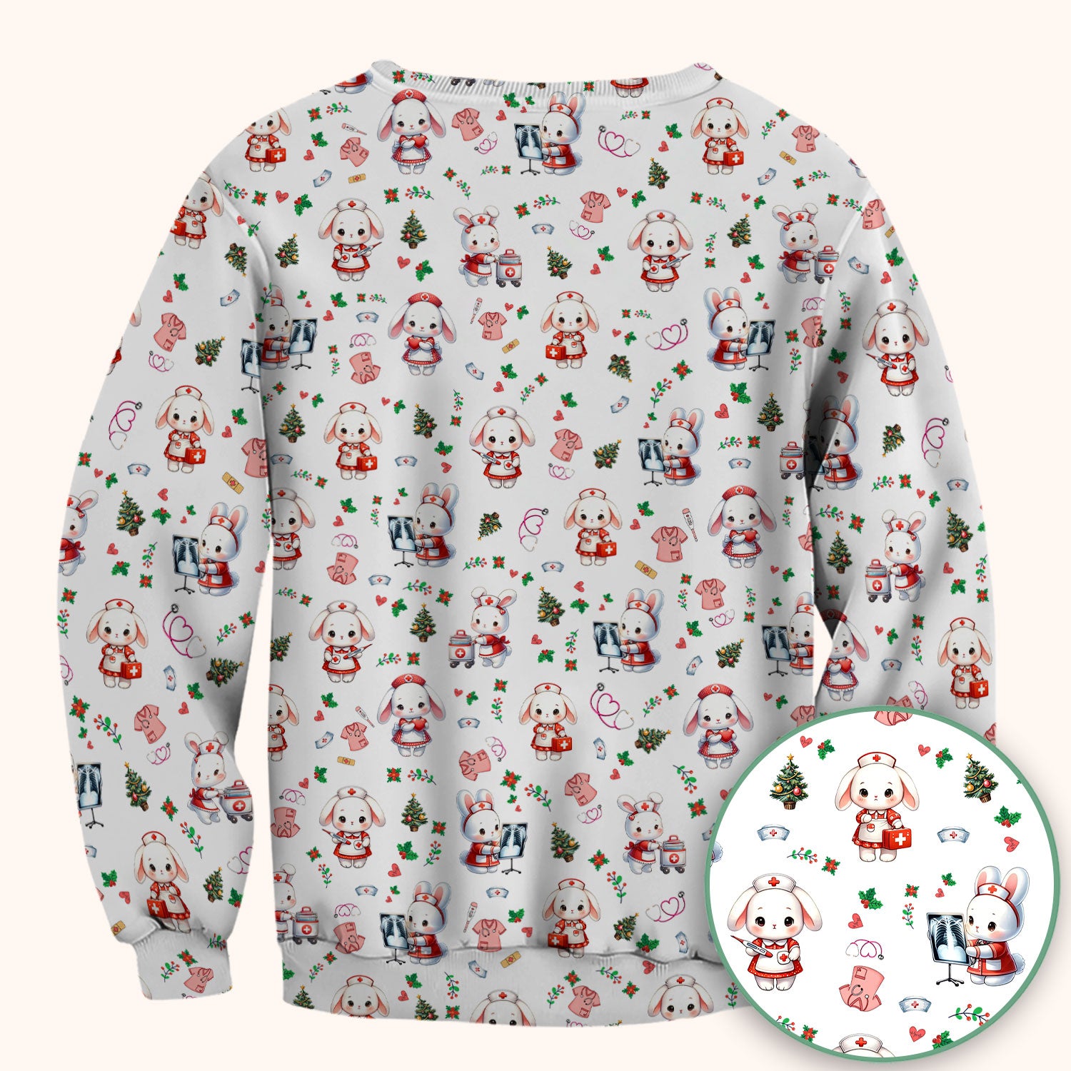 Comfortable Scrubs for Nurses - Funny Bunny Scrub Top - Rabbit Christmas Shirt - Xmas Med Uniform for Women