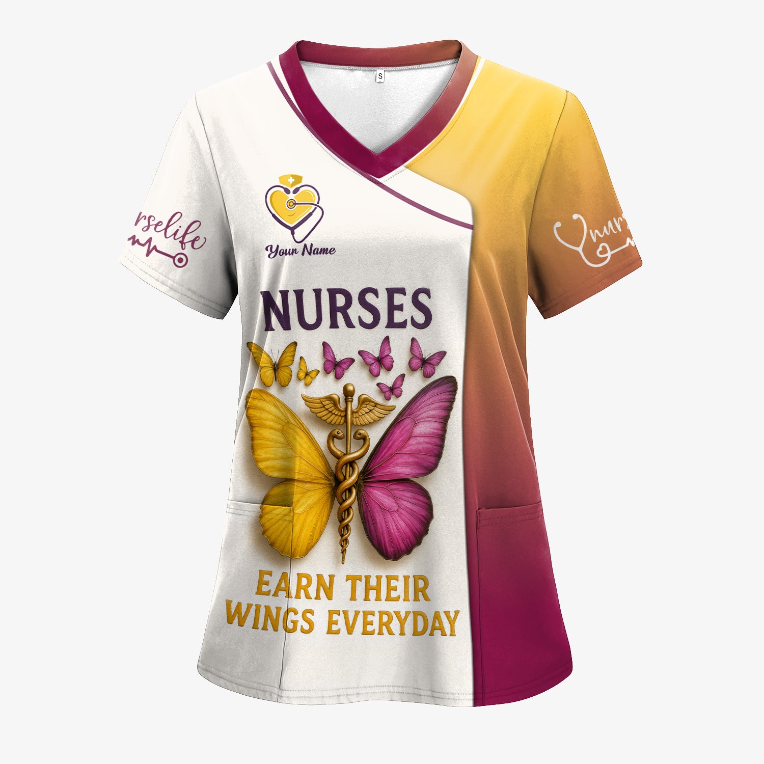 Personalized Butterfly Nurse Shirt - Nurses Earn Their Wings Everyday - Custom RN LPN CNA Uniform Top Gift for Women
