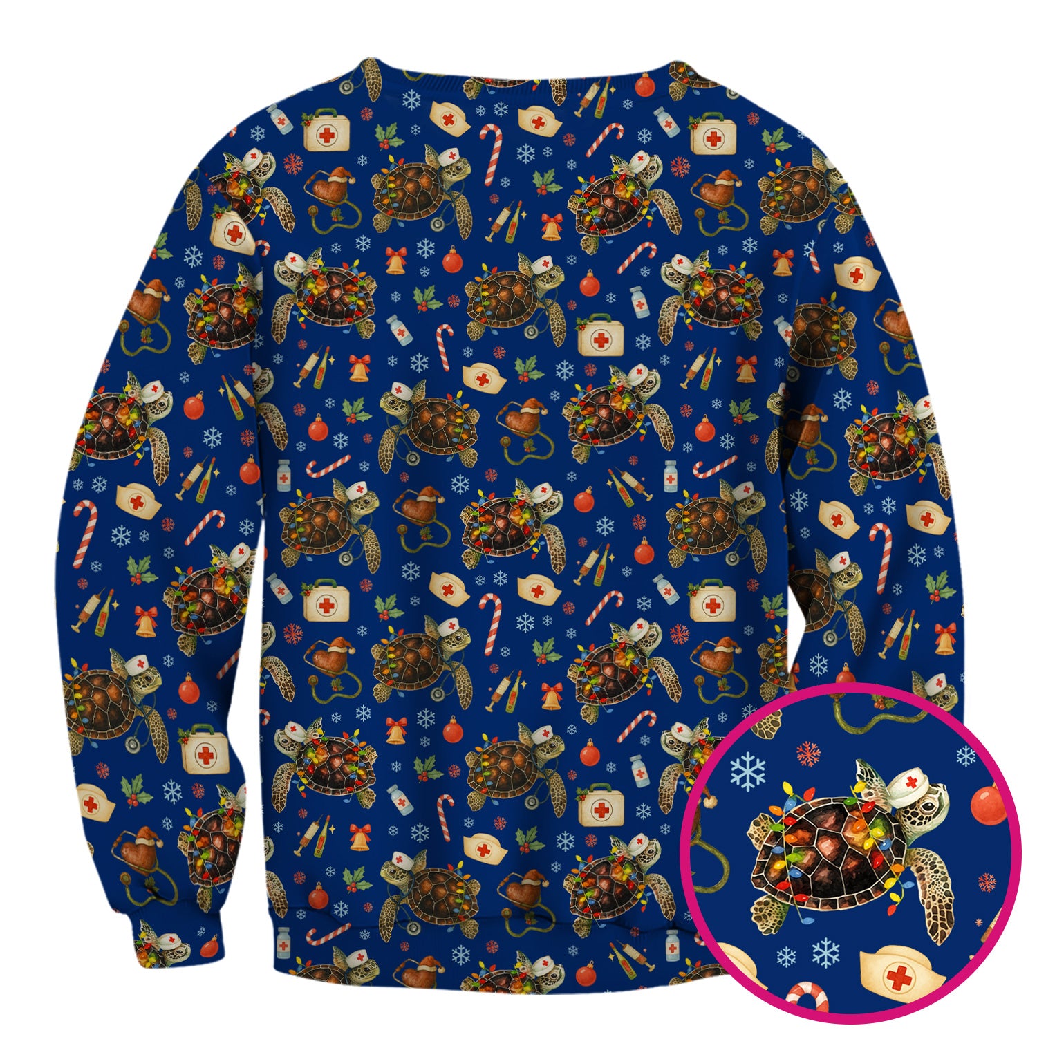 Christmas Turtle Scrub Top for Women - Cute Sea Turtle Nursing Medical Shirt - Festive Holiday Scrubs for CNA LPN RN