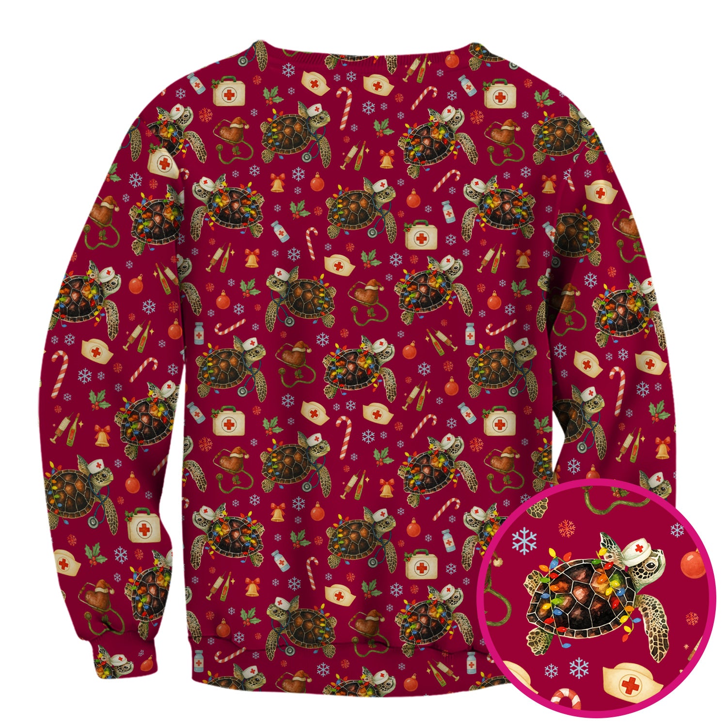 Christmas Turtle Scrub Top for Women - Cute Sea Turtle Nursing Medical Shirt - Festive Holiday Scrubs for CNA LPN RN
