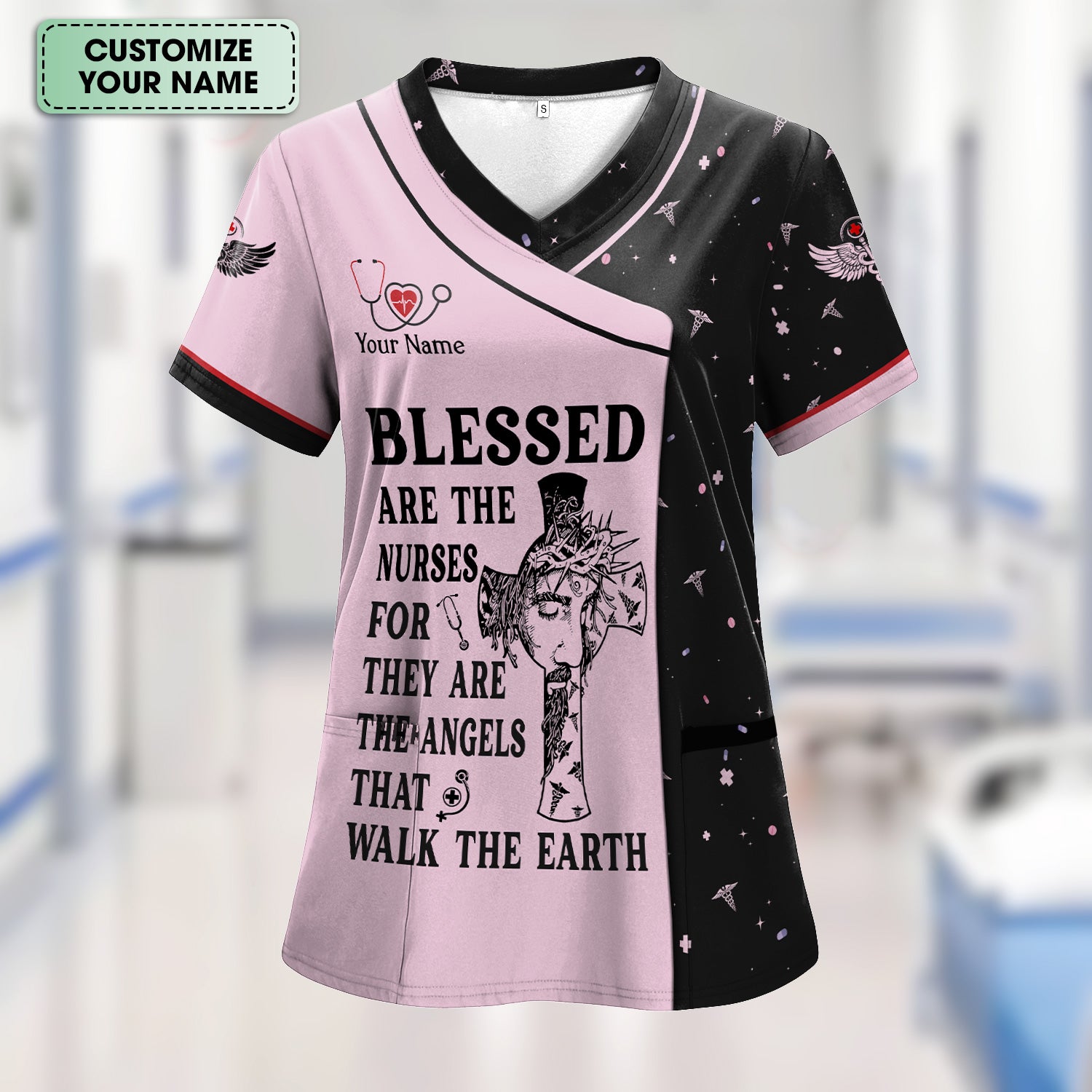 Personalized Christian Nurse Shirt - Blessed Are The Nurses Angel - Gift for Women RN LPN & Healthcare Workers