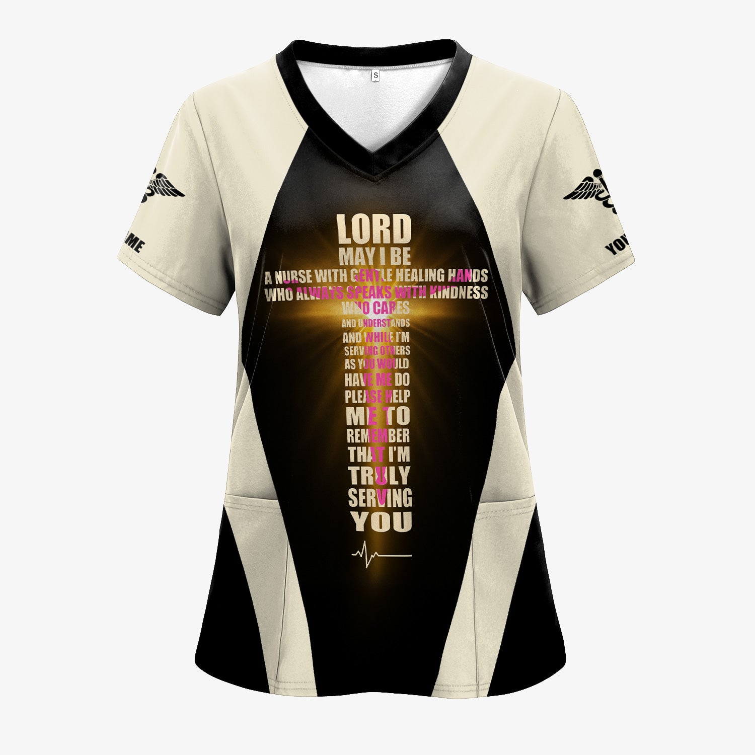 Personalized Christian Nurse Shirt - Lord Prayer Healing Hands Quote - Custom Name RN LPN CNA Healthcare Workers Gift