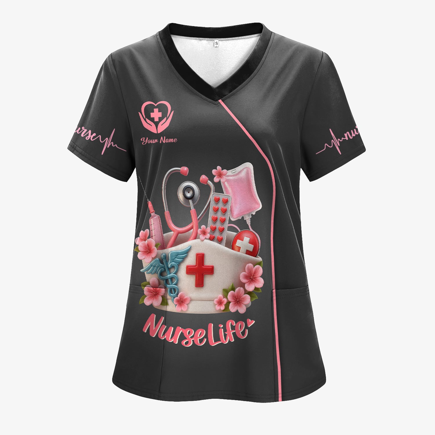 Personalized Nurse Life Shirt - Cute Pink Scrub Top Design with Medical Tools - Gift for RN LPN CNA Women
