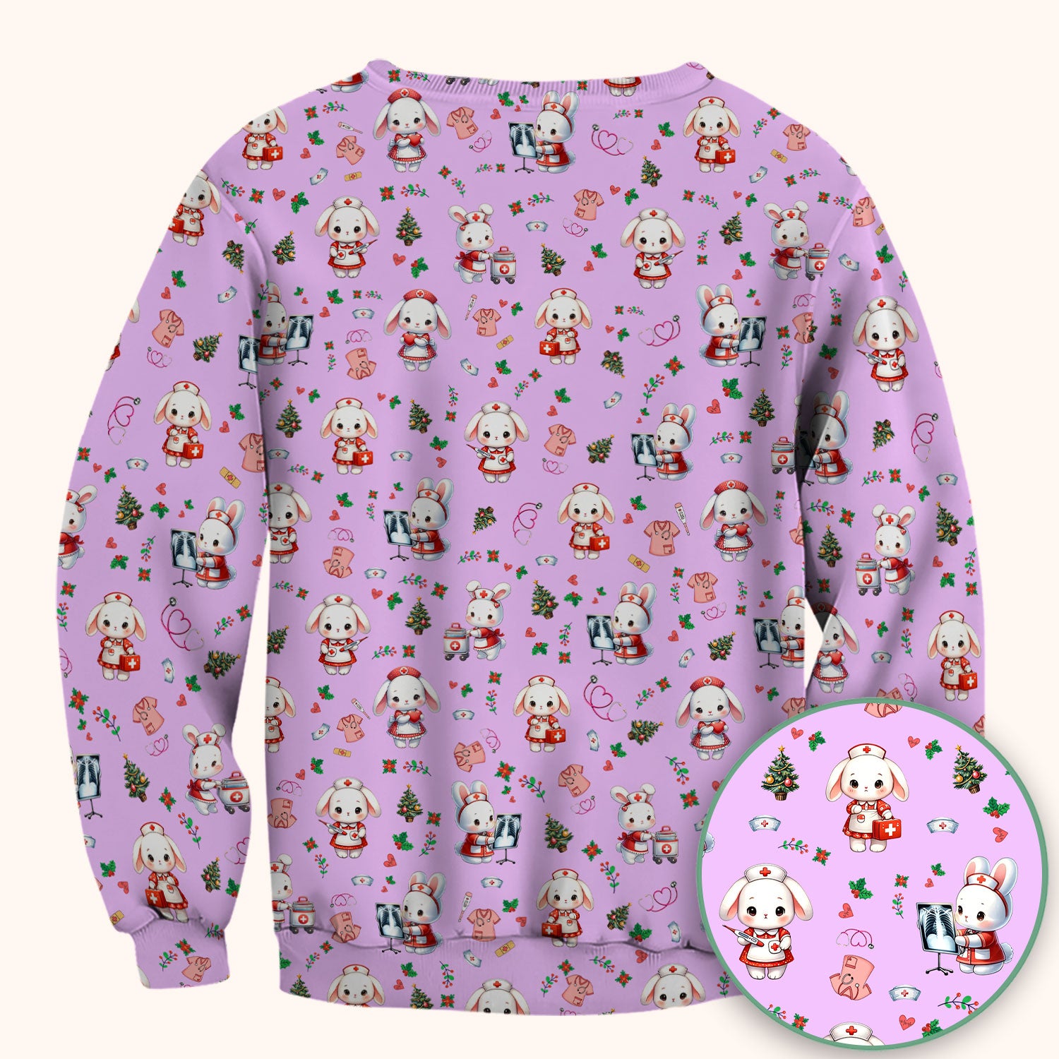 Comfortable Scrubs for Nurses - Funny Bunny Scrub Top - Rabbit Christmas Shirt - Xmas Med Uniform for Women